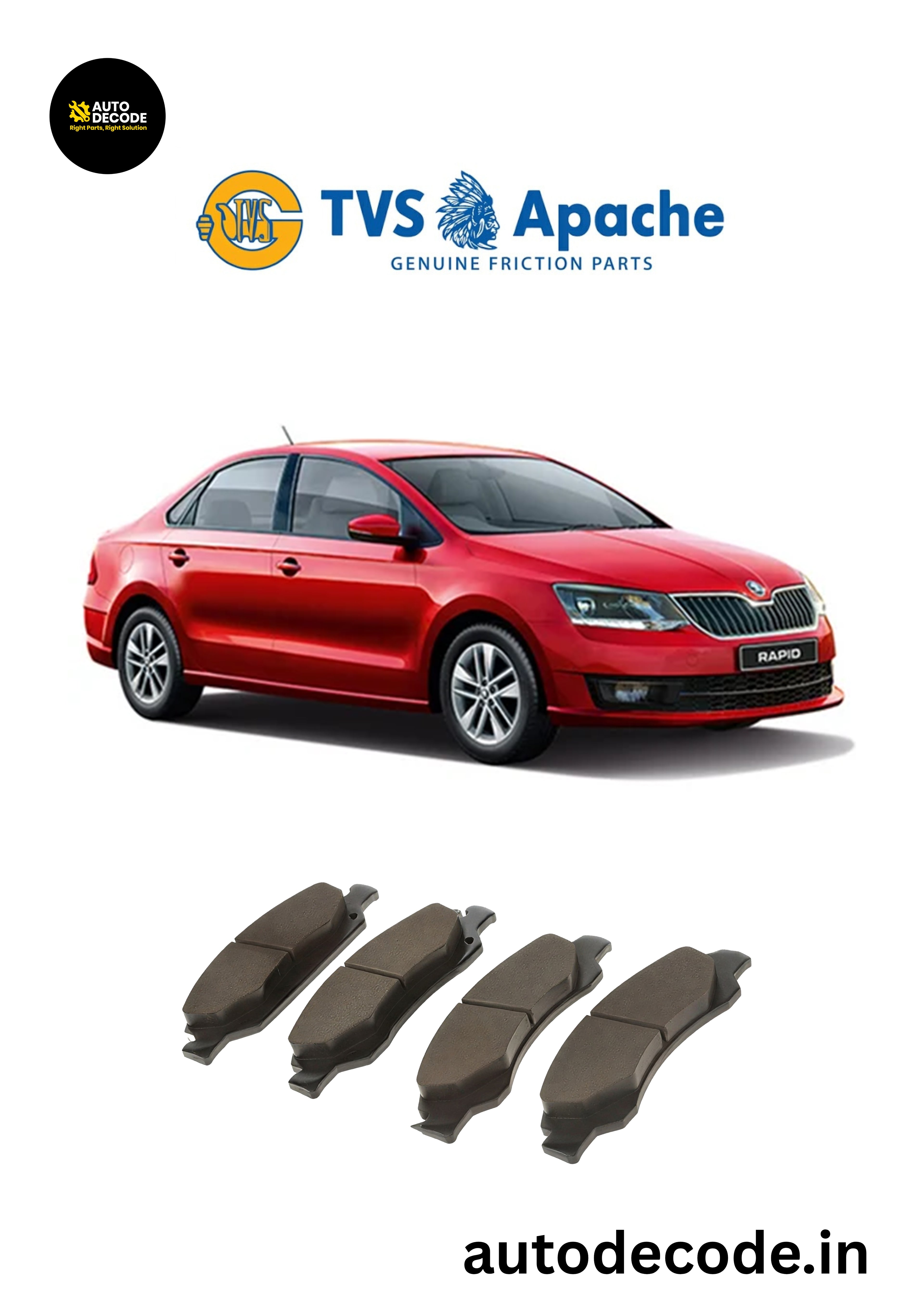 Front Brake Pads For VW Polo / Vento / Fabia & Rapid – TVS | Set of 4