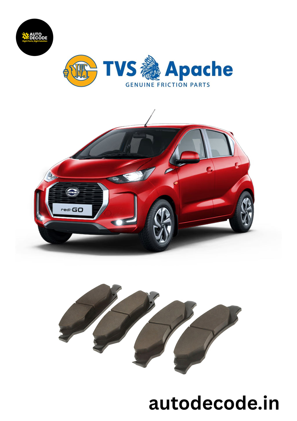 Front Brake Pads For Renault Kwid / Nissan Redi-Go – TVS | Set of 4