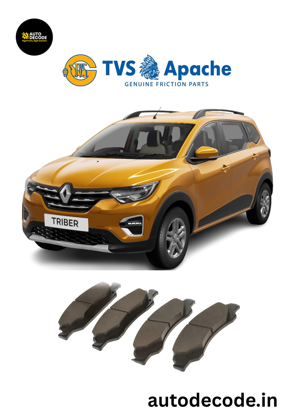 Front Brake Pads For Renault Triber / Kwid – TVS | Set of 4