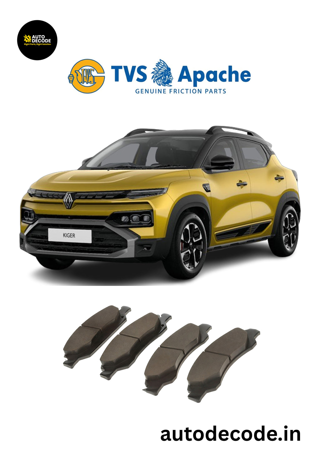 Front Brake Pads For Nissan Magnite / Renault Kiger – TVS | Set of 4