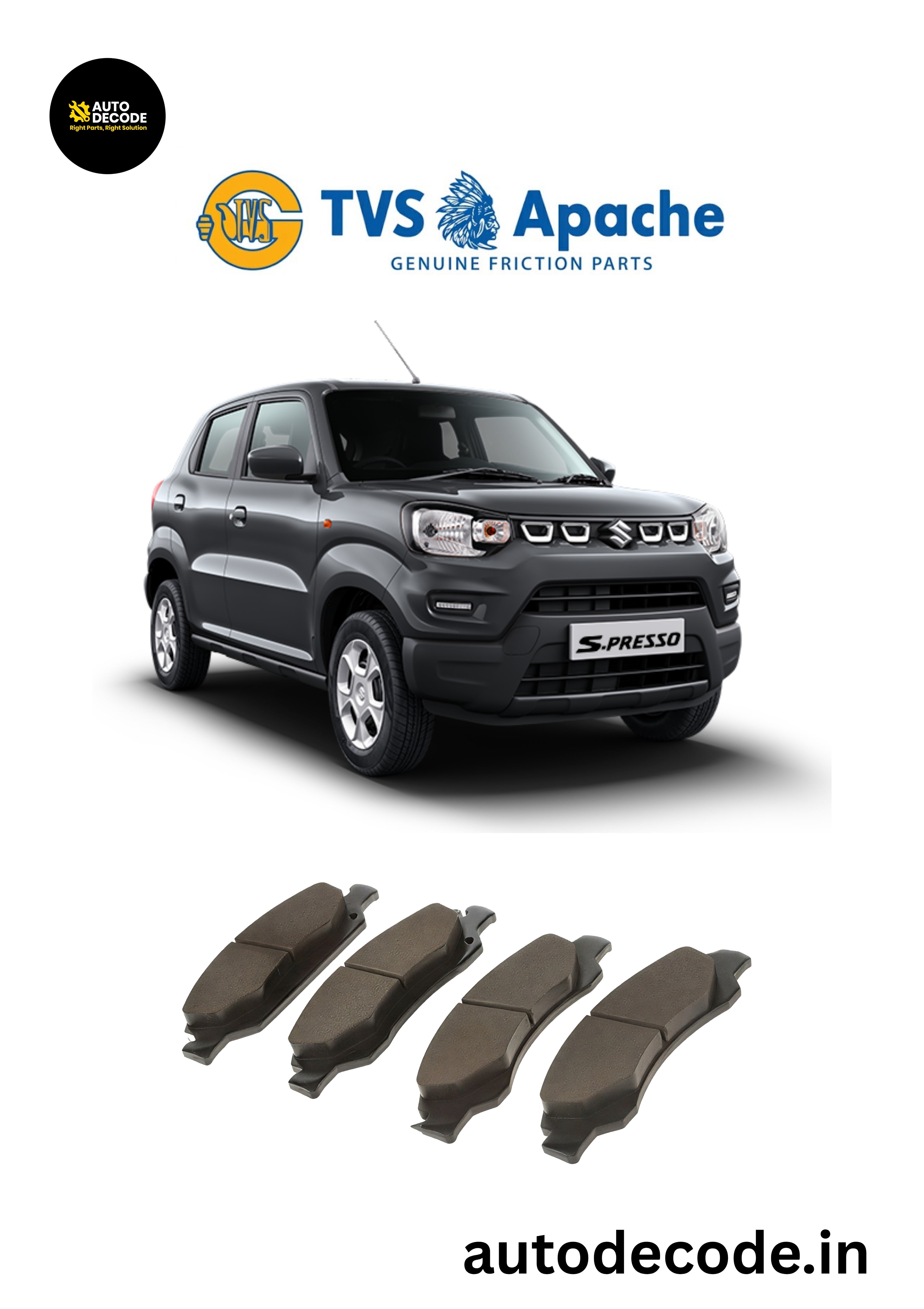 Front Brake Pads For Maruti S-Presso – TVS | Set of 4