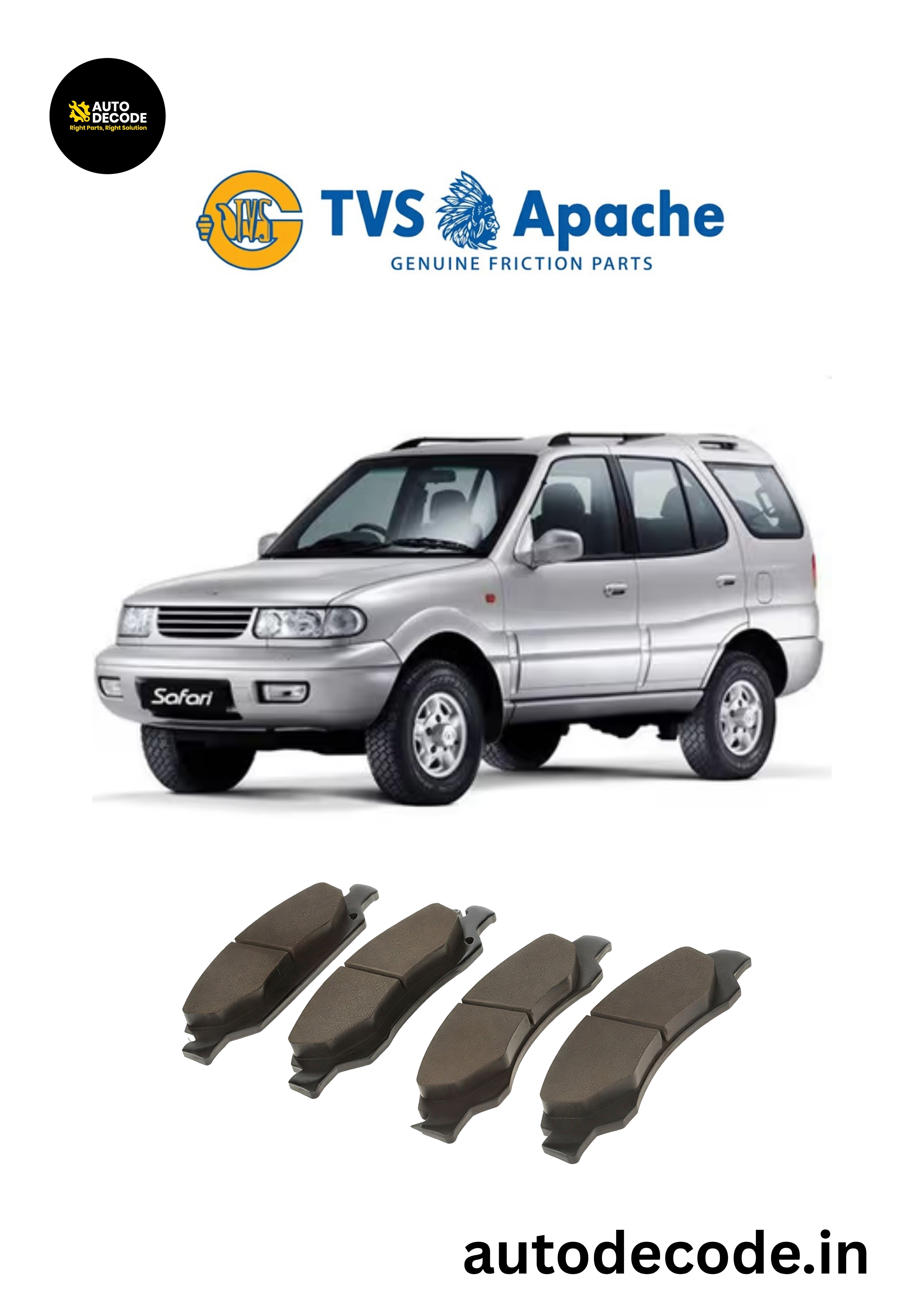 Front Brake Pads For Tata Hexa / Aria / Safari Storme – TVS | Set of 4