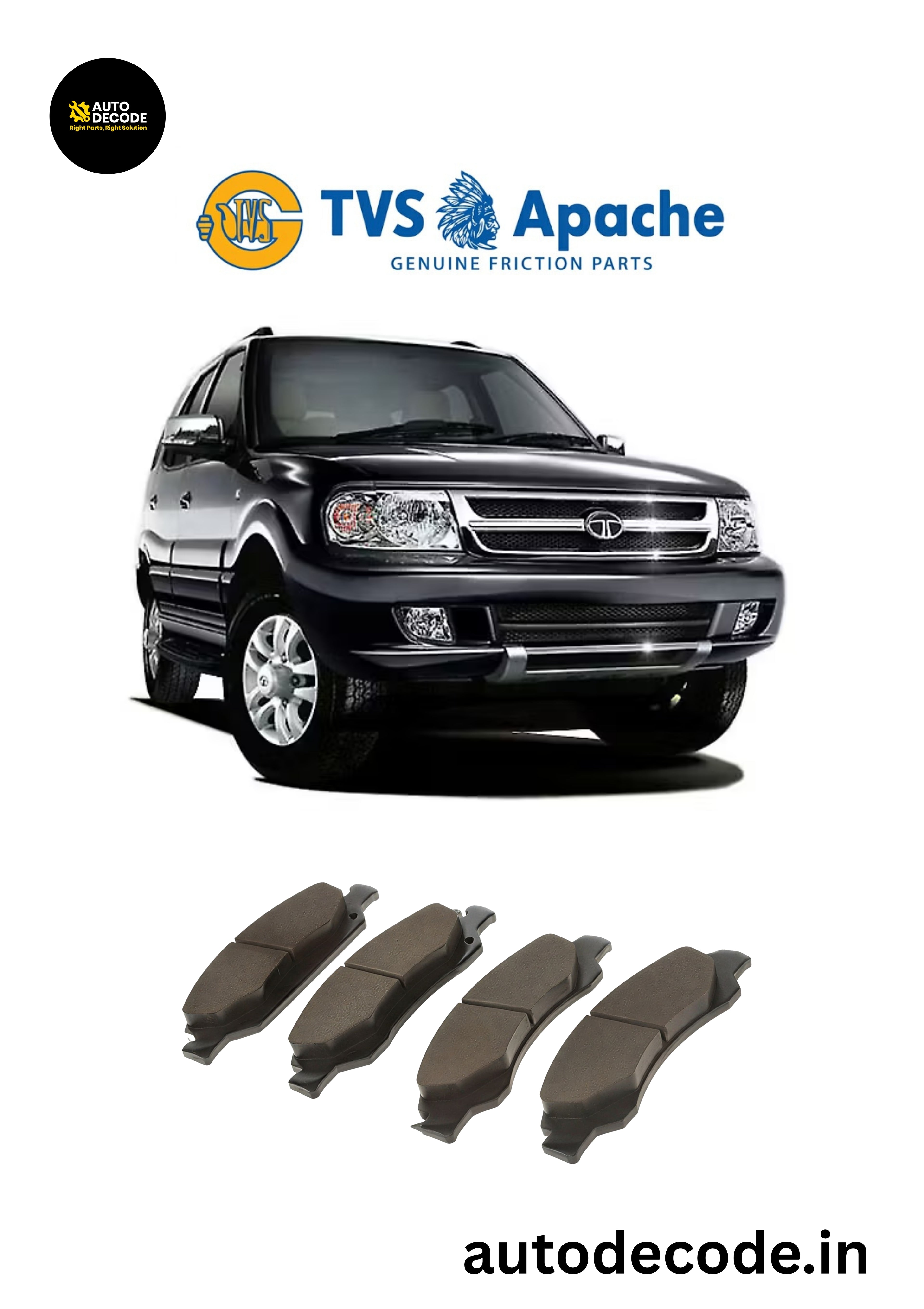 Front Brake Pads For Tata Safari / Sumo Grande – TVS | Set of 4