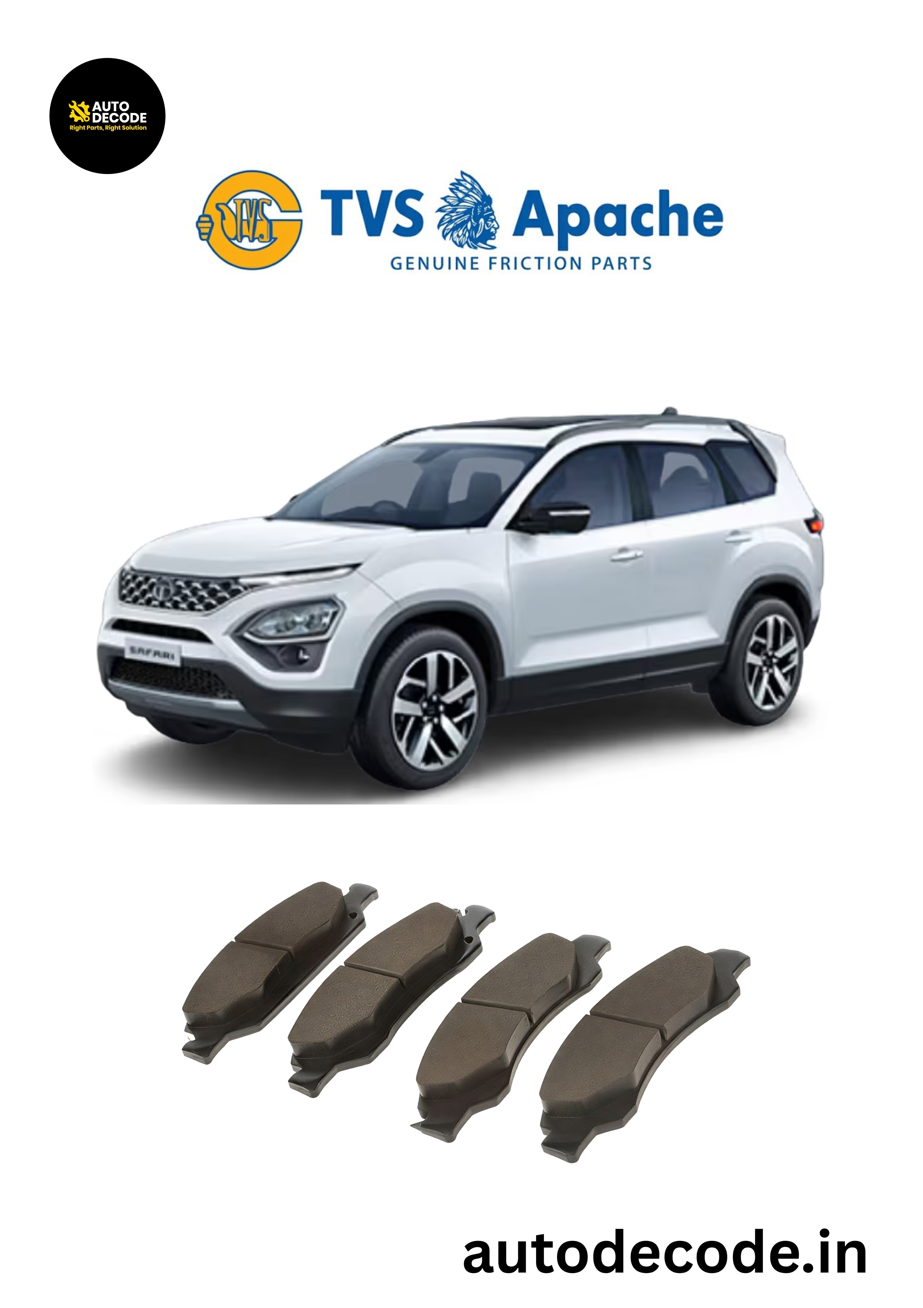 Front Brake Pads For Tata Safari (2021 Onwards) – TVS | Set of 4