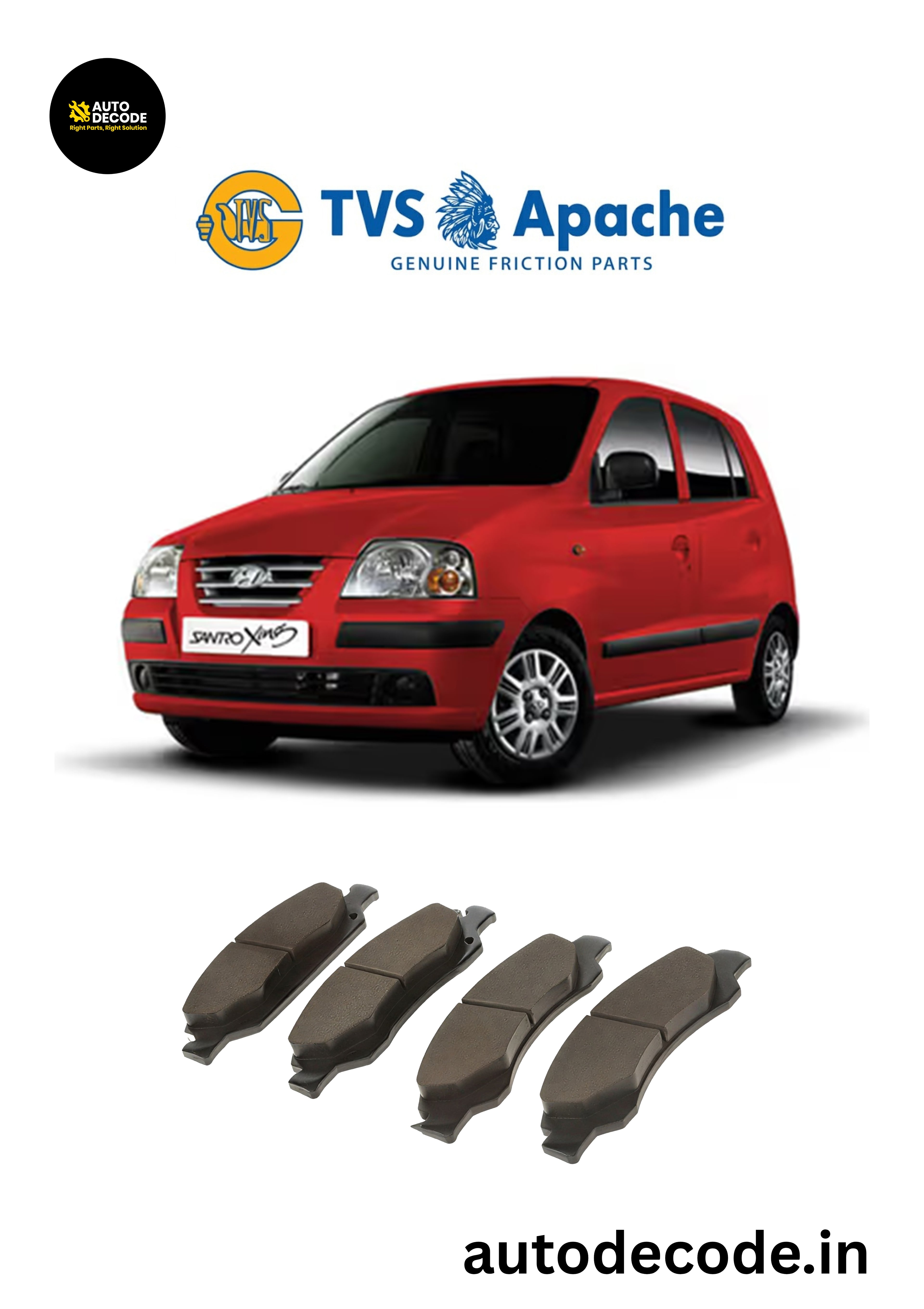 Front Brake Pads For Hyundai Santro Xing – TVS SUPER | Set of 4