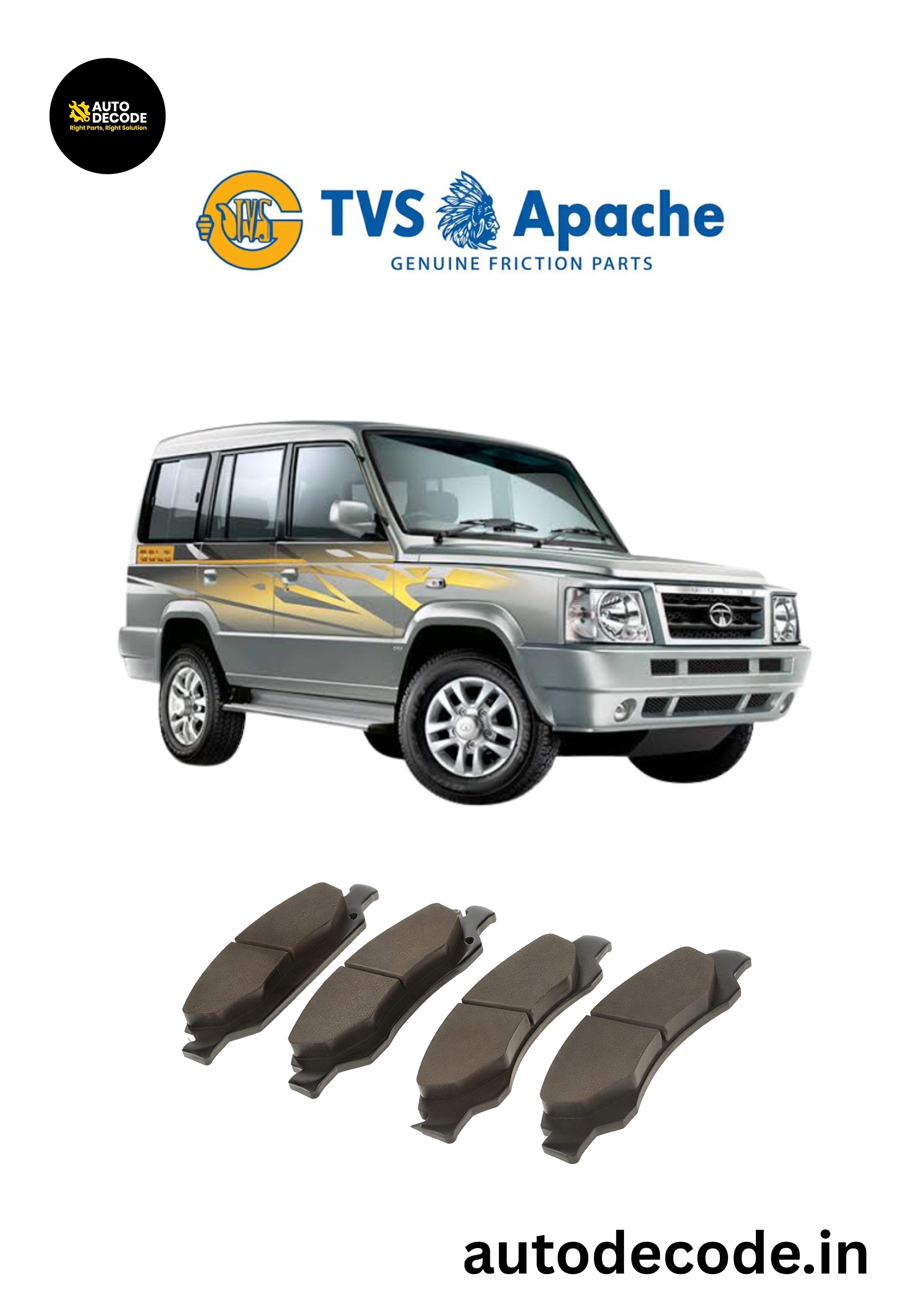 Front Brake Pads For Tata Safari / Sumo Grande – TVS | Set of 4