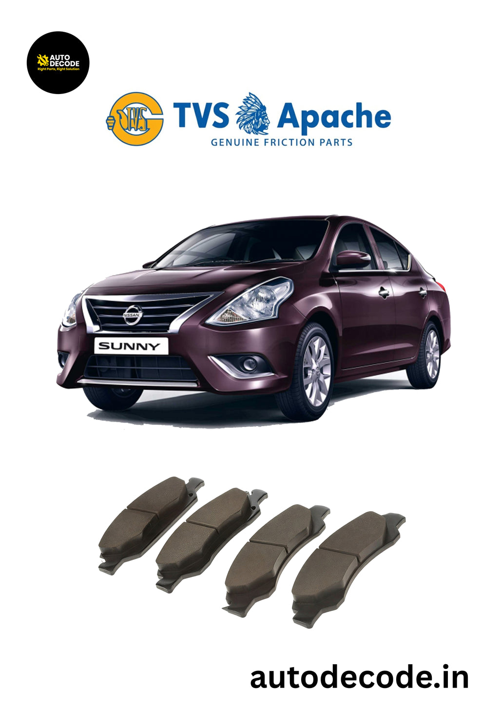 Front Brake Pads For Renault Duster / Nissan Terrano & More – TVS | Set of 4