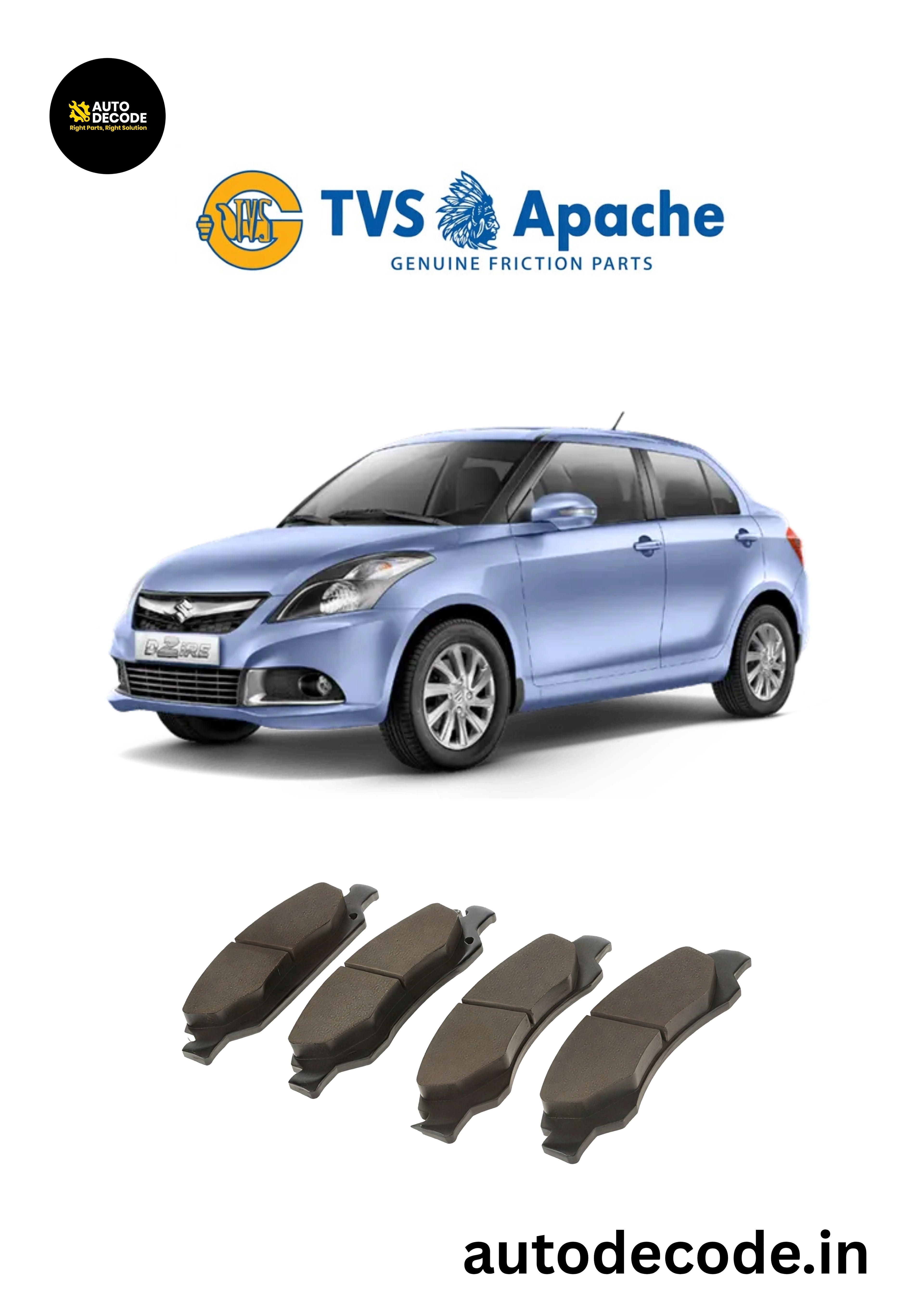 Front Brake Pads For Maruti Swift / Dzire / Ciaz & More – TVS | Set of 4