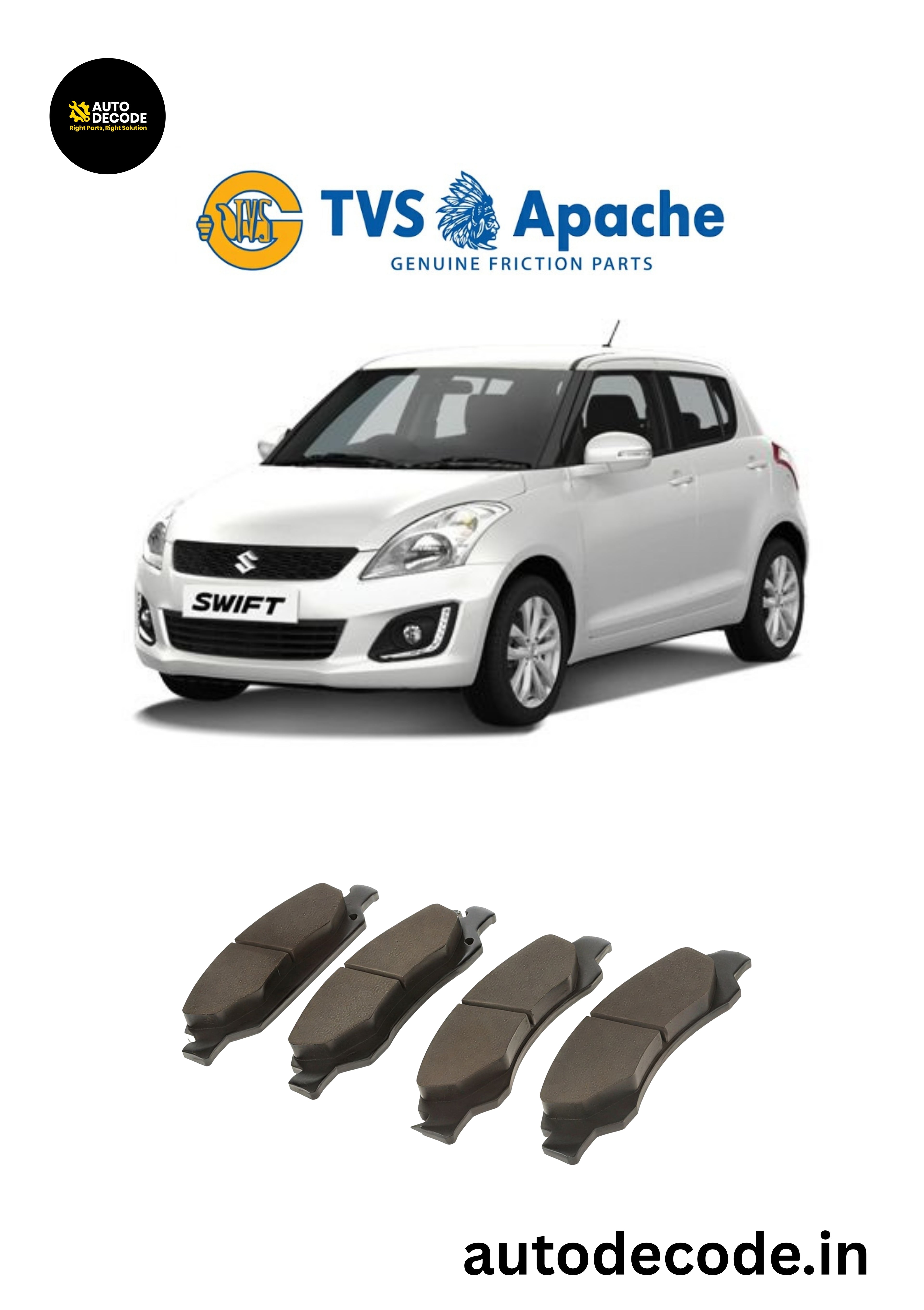 Front Brake Pads For Maruti Swift / Dzire / Ciaz & More – TVS | Set of 4
