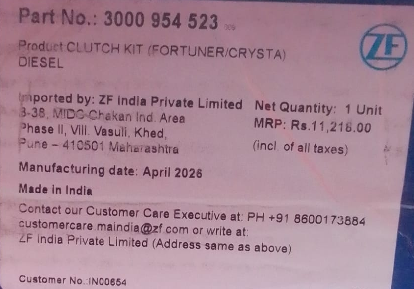 Sachs clutch kit for Toyota Fortuner and Innova Crysta diesel | Autodecode.in