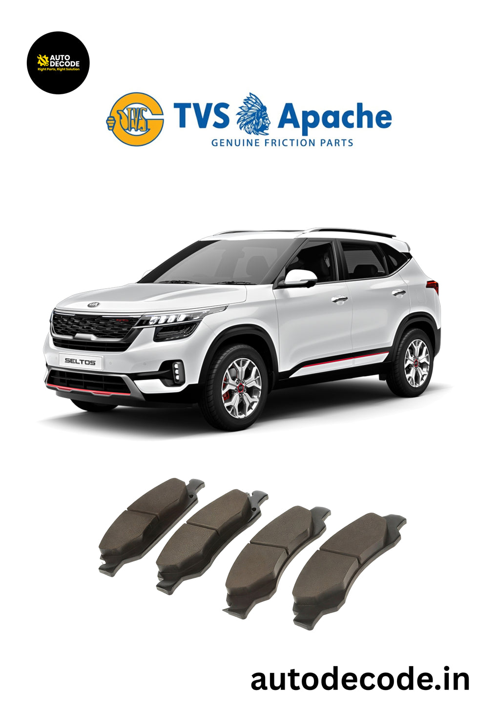 Front Brake Pads For Hyundai Creta / Kia Seltos – TVS | Set of 4