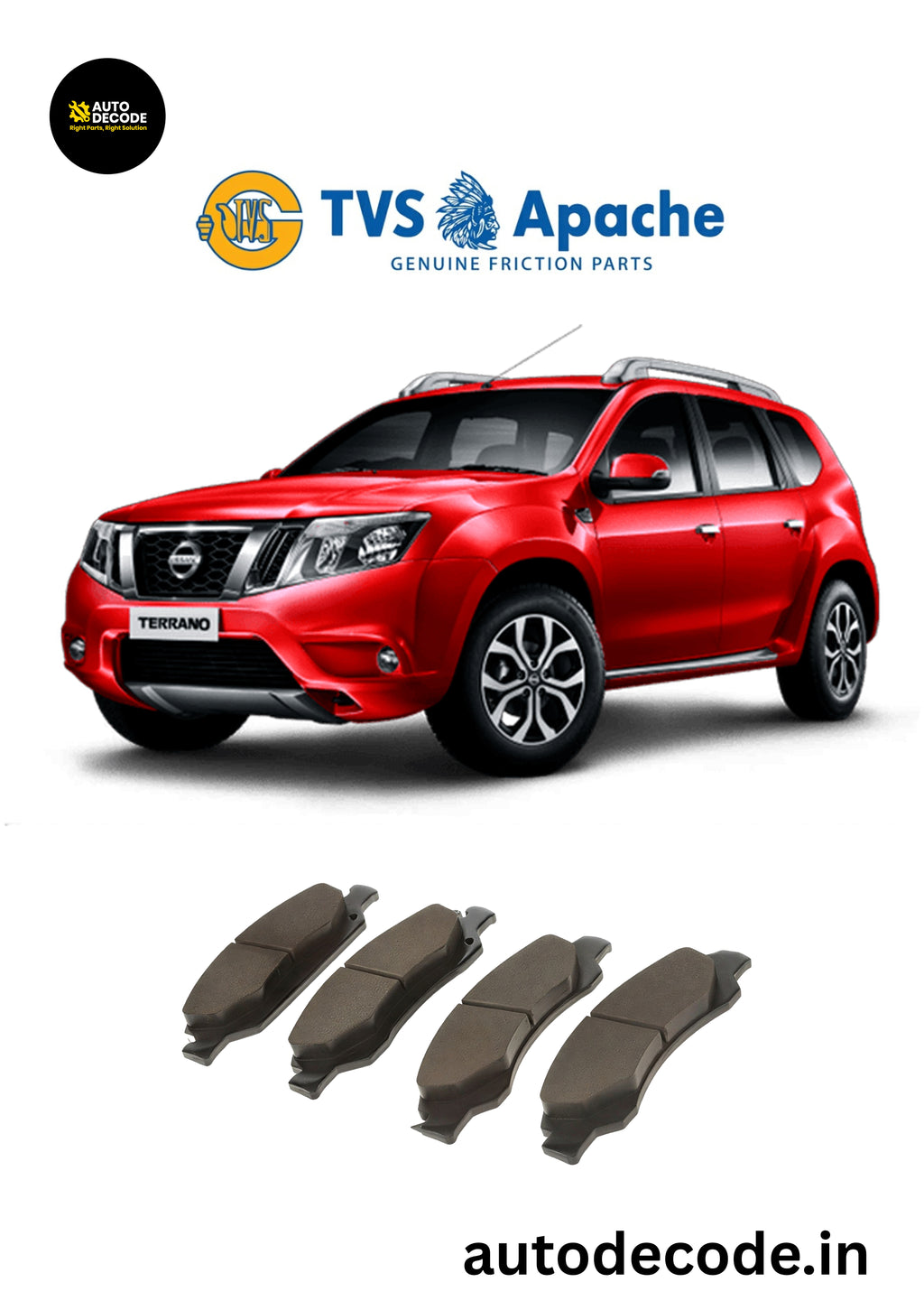 Front Brake Pads For Renault Duster / Nissan Terrano & More – TVS | Set of 4