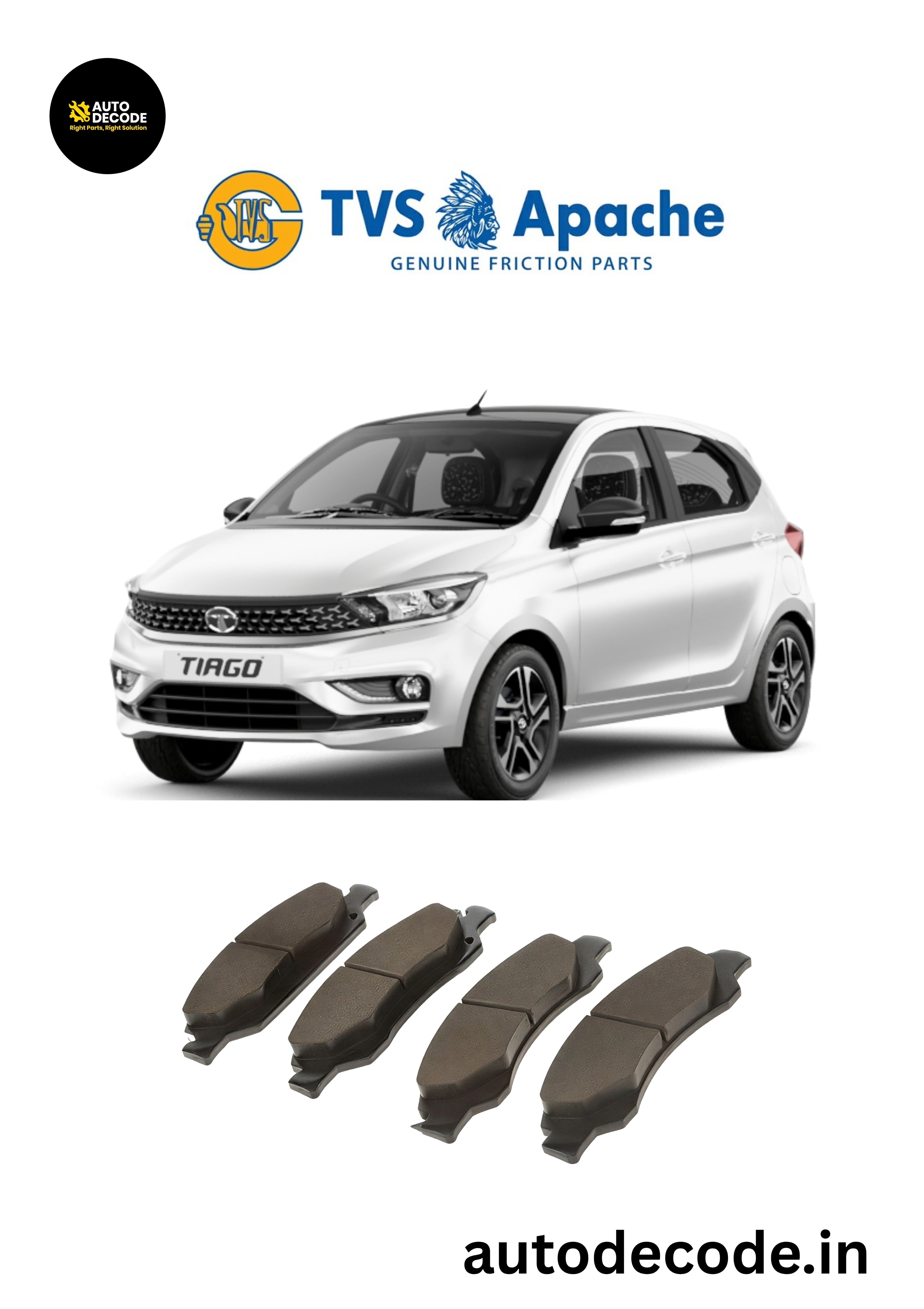 Front Brake Pads For Tata Tiago / Tigor – TVS | Set of 4