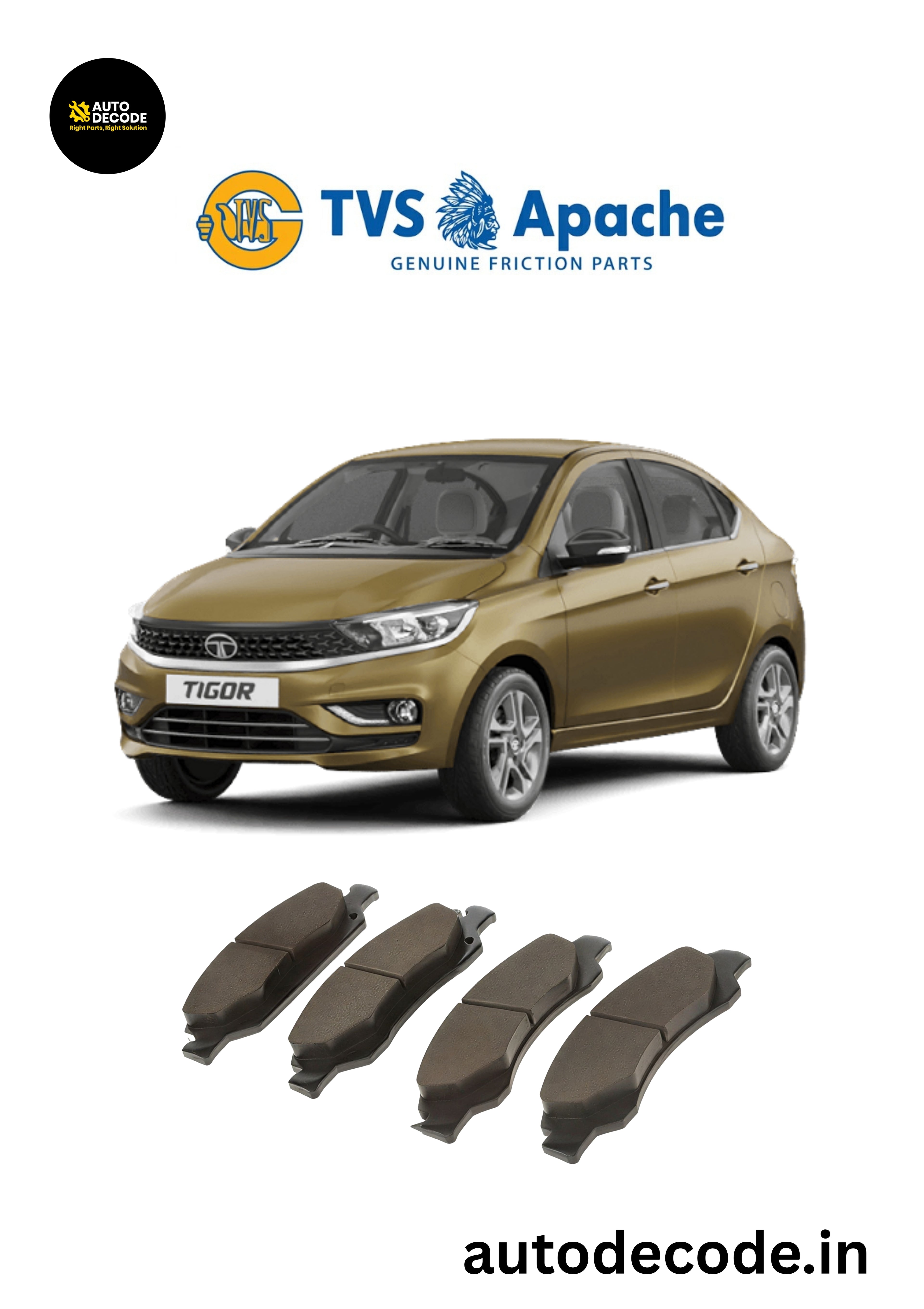 Front Brake Pads For Tata Tiago / Tigor – TVS | Set of 4