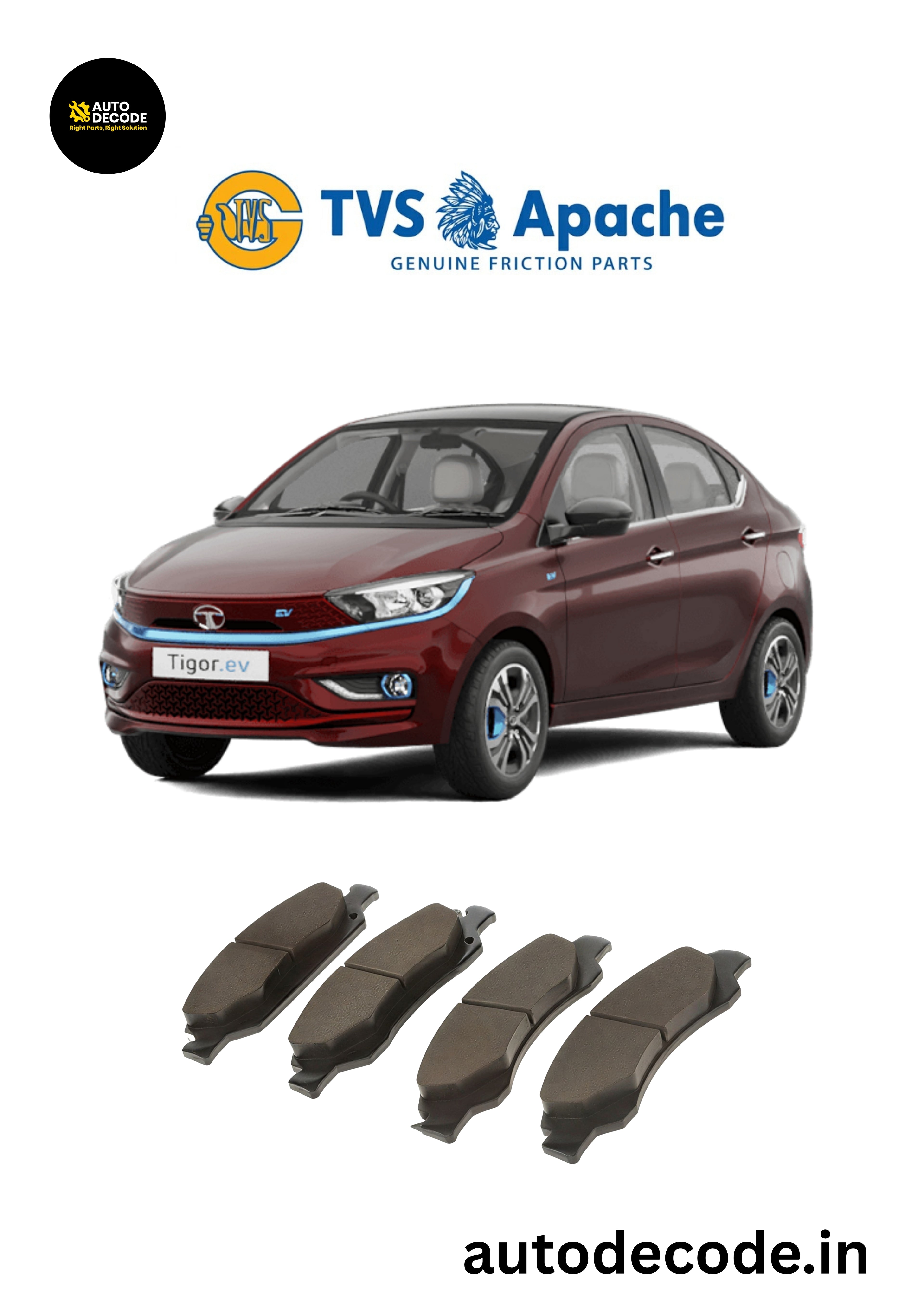 Front Brake Pads For Tata Tigor EV / Xpres-T EV – TVS | Set of 4
