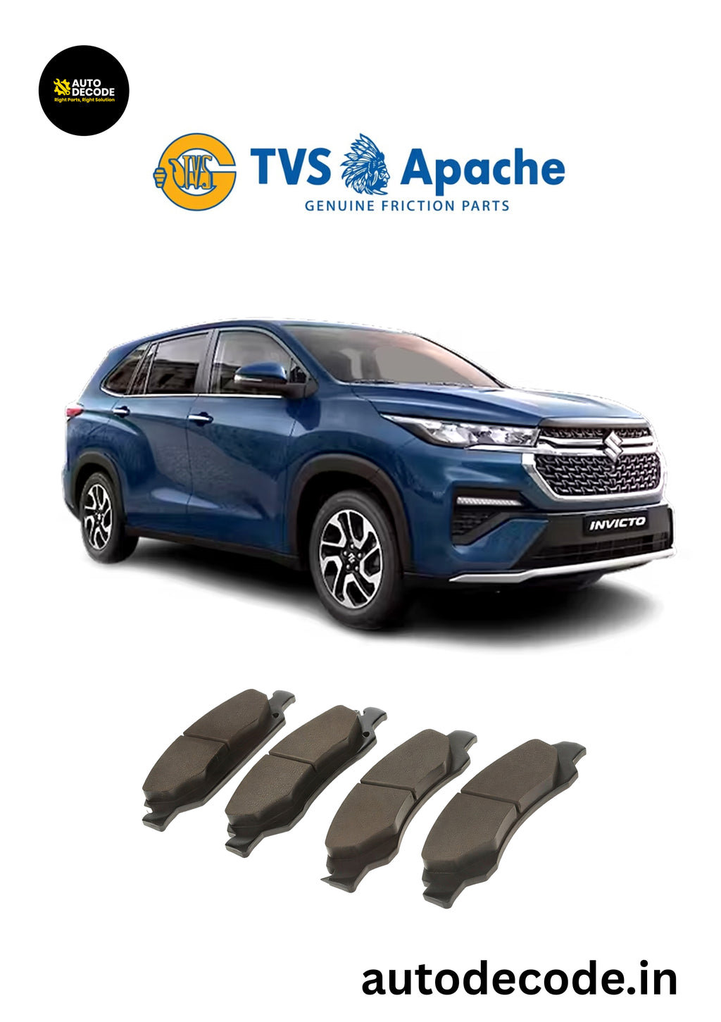 Front Brake Pads For Toyota Hycross / Maruti Invicto – TVS | Set of 4
