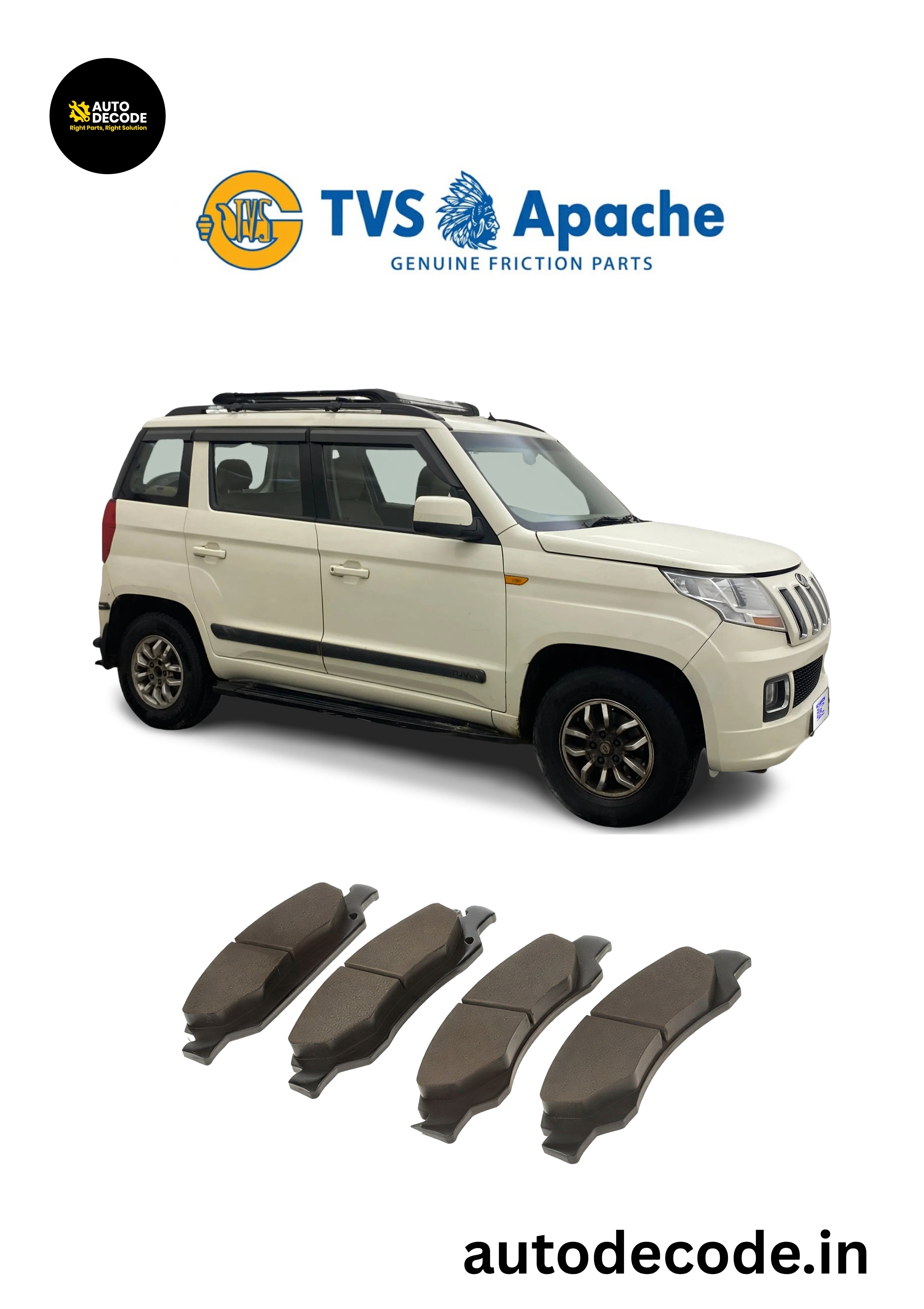 Front Brake Pads For Mahindra Bolero / Xylo / Genio / TUV300 & More – TVS | Set of 4