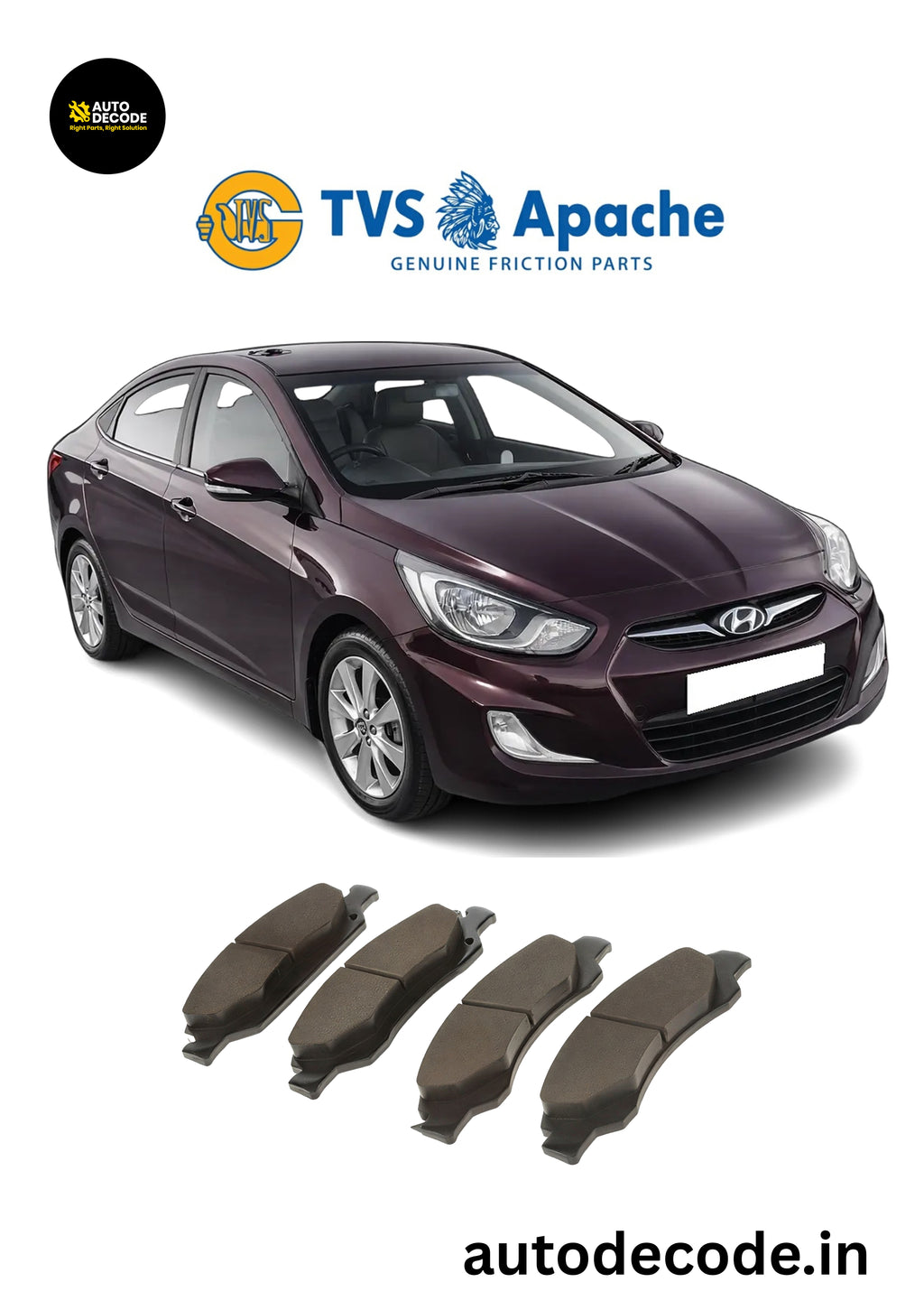 Front Brake Pads For Hyundai i20 / Verna – TVS SUPER | Set of 4