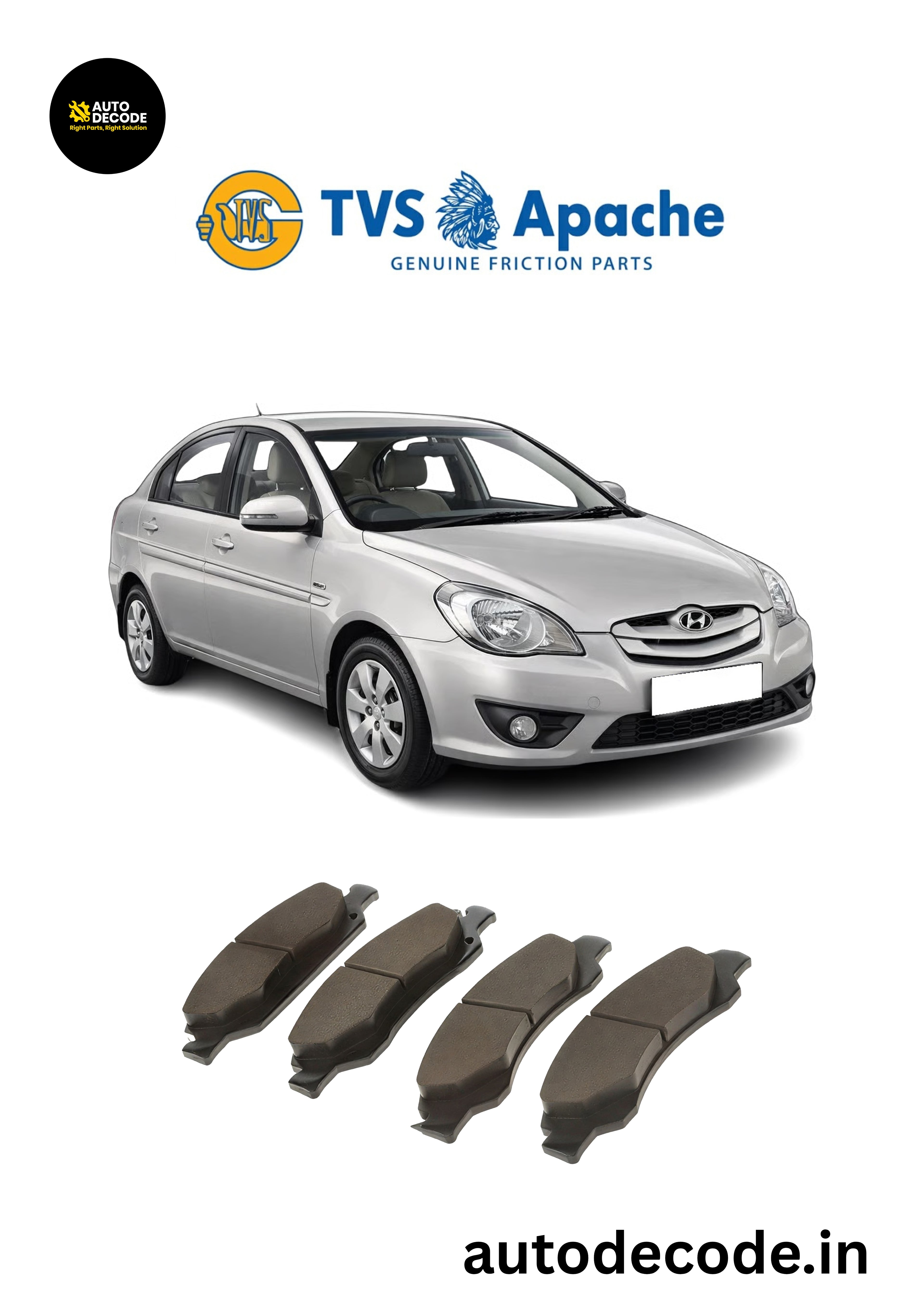 Front Brake Pads For Hyundai Verna – TVS SUPER | Set of 4