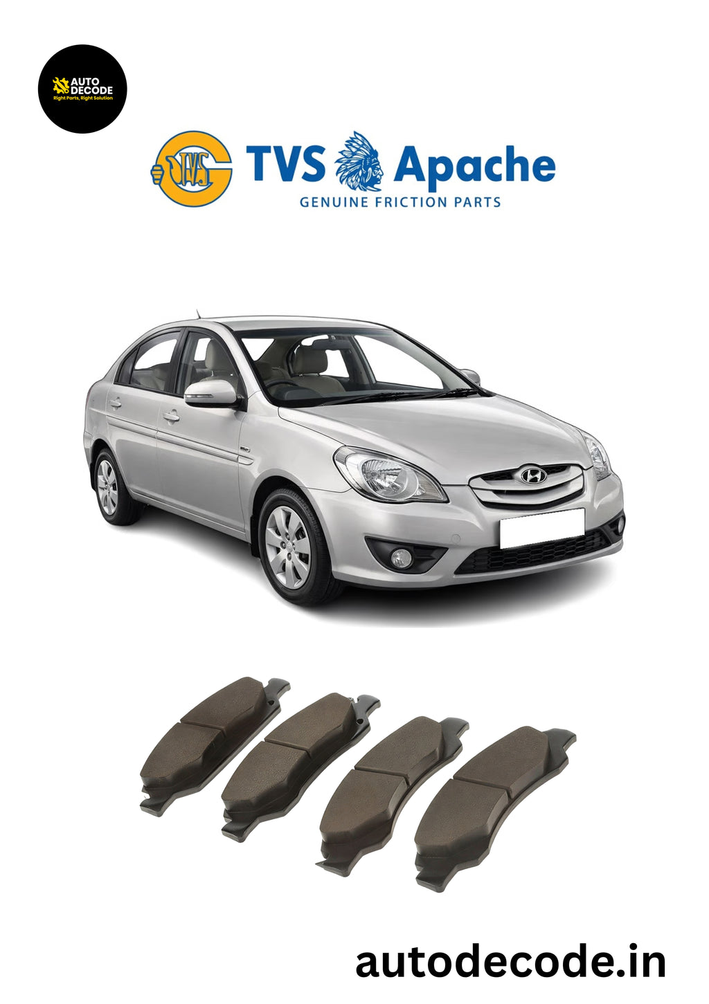 Front & Rear Brake Pads For Hyundai i20 / Verna – TVS | Set of 4