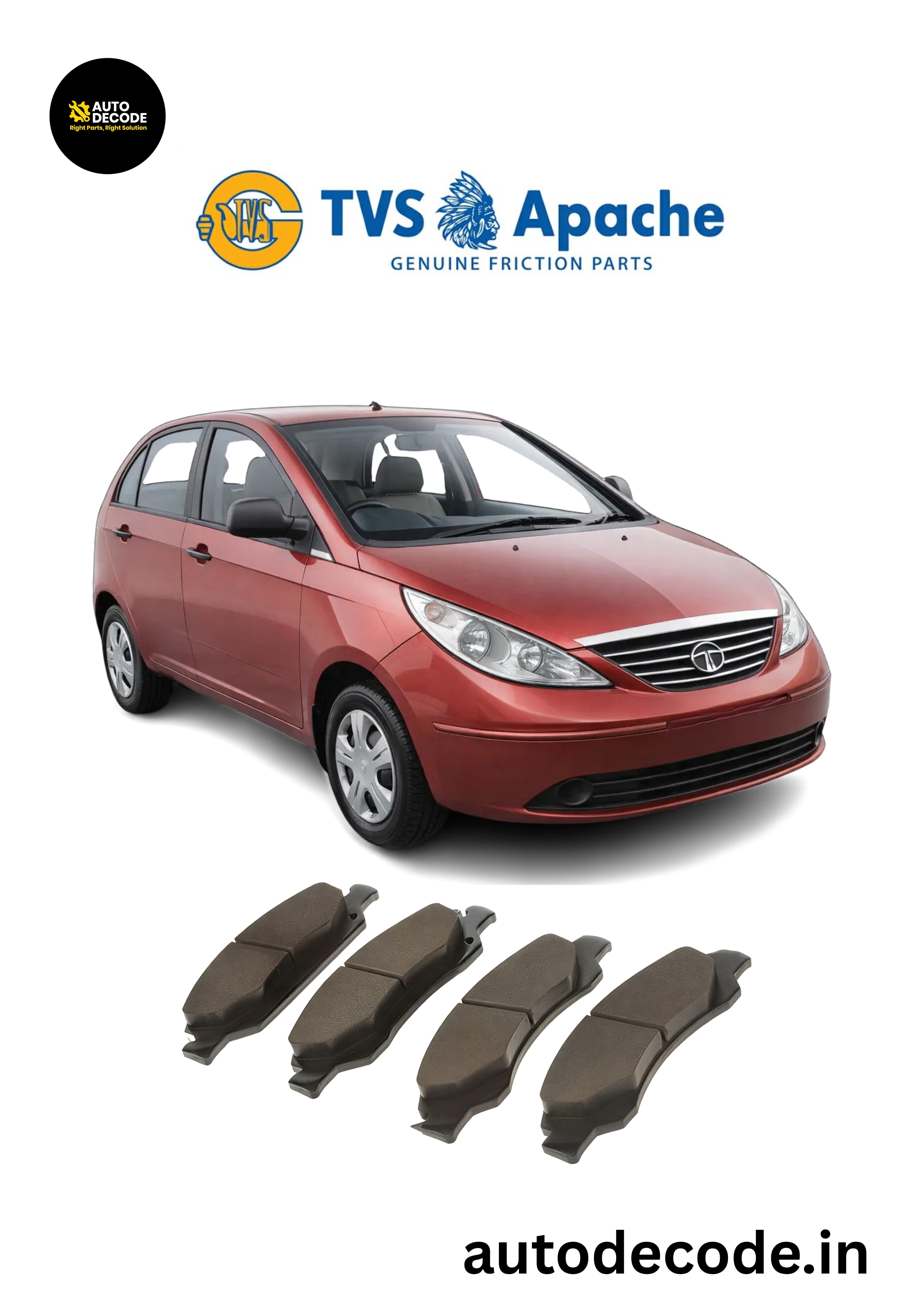 Front Brake Pads For Tata Vista / Indica EV2 / Ace Dicor & More – TVS | Set of 4