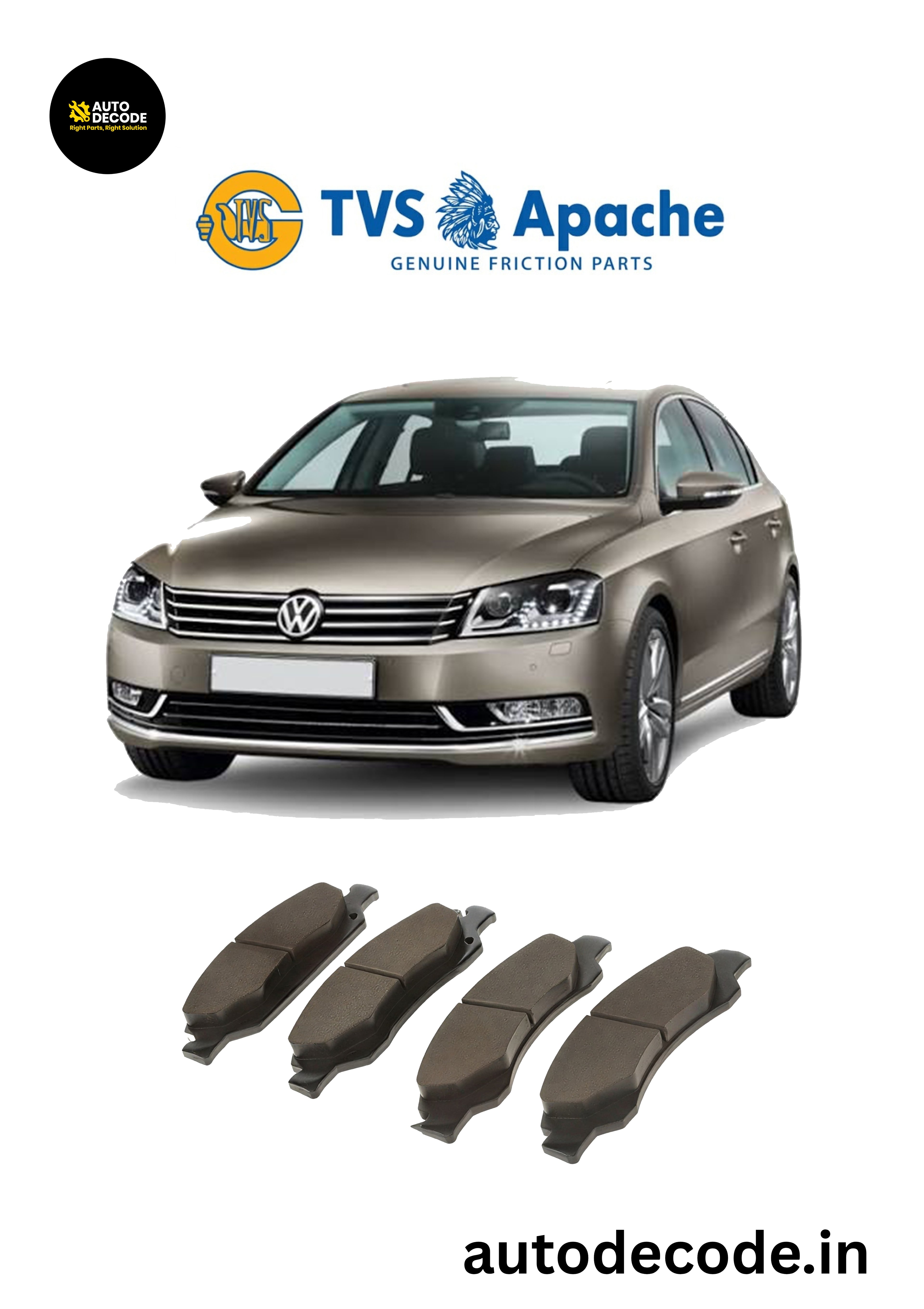 Rear Brake Pads For VW Jetta / Passat / Skoda Superb – TVS | Set of 4