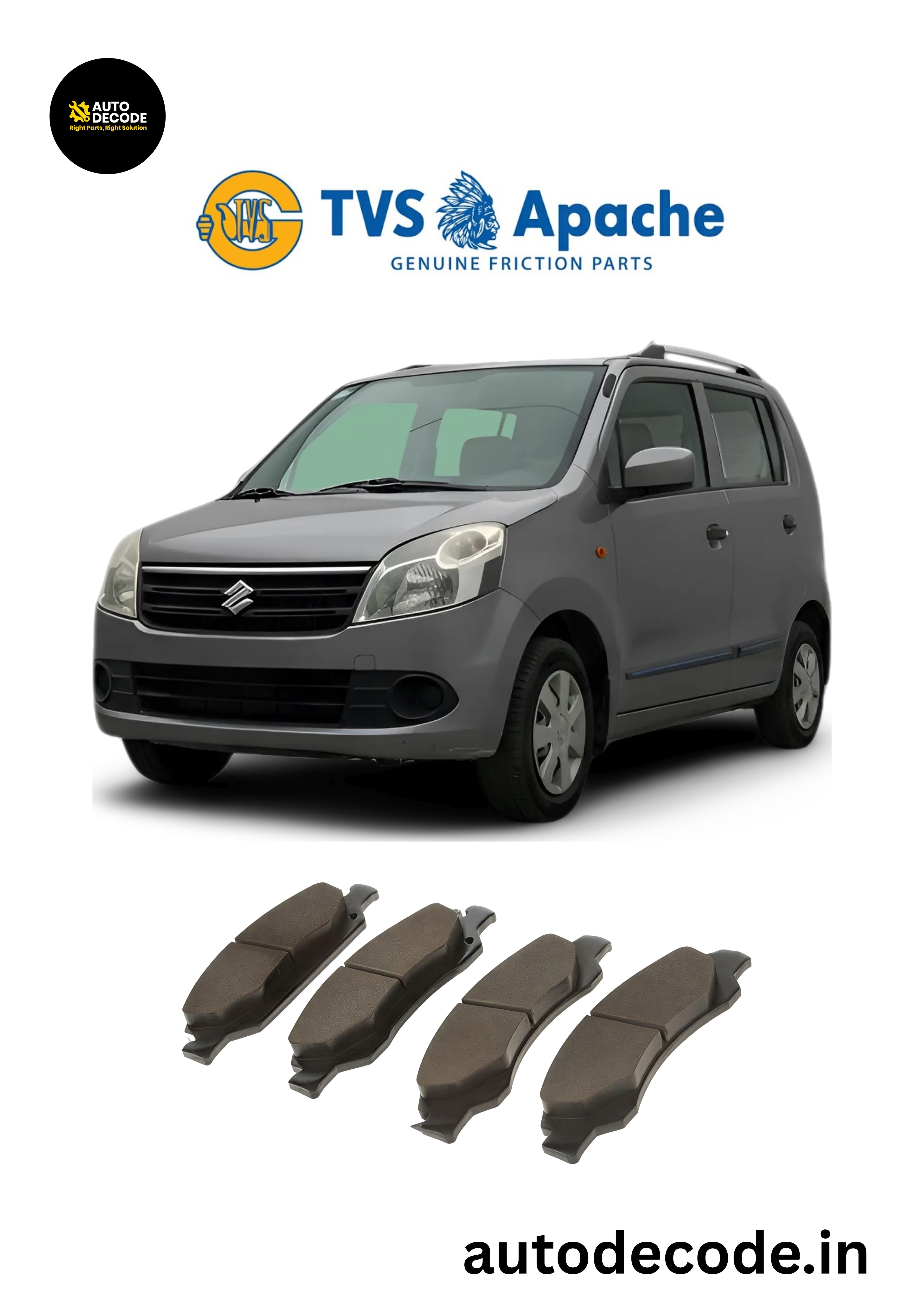 Front Brake Pads For Wagon R / Alto / Celerio – TVS | Set of 4