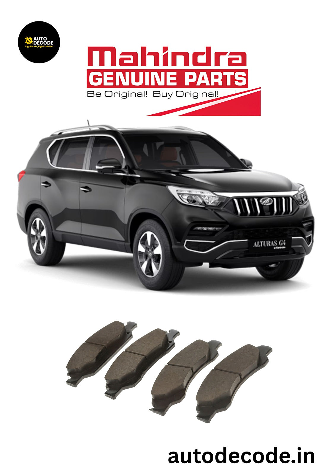Front Brake Pads For Mahindra Alturas G4 – Mahindra Genuine | Set of 4