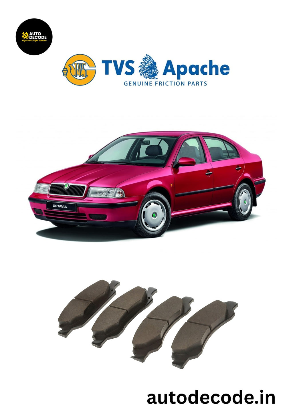 Front Brake Pads For Skoda Octavia / VW Jetta – TVS | Set of 4