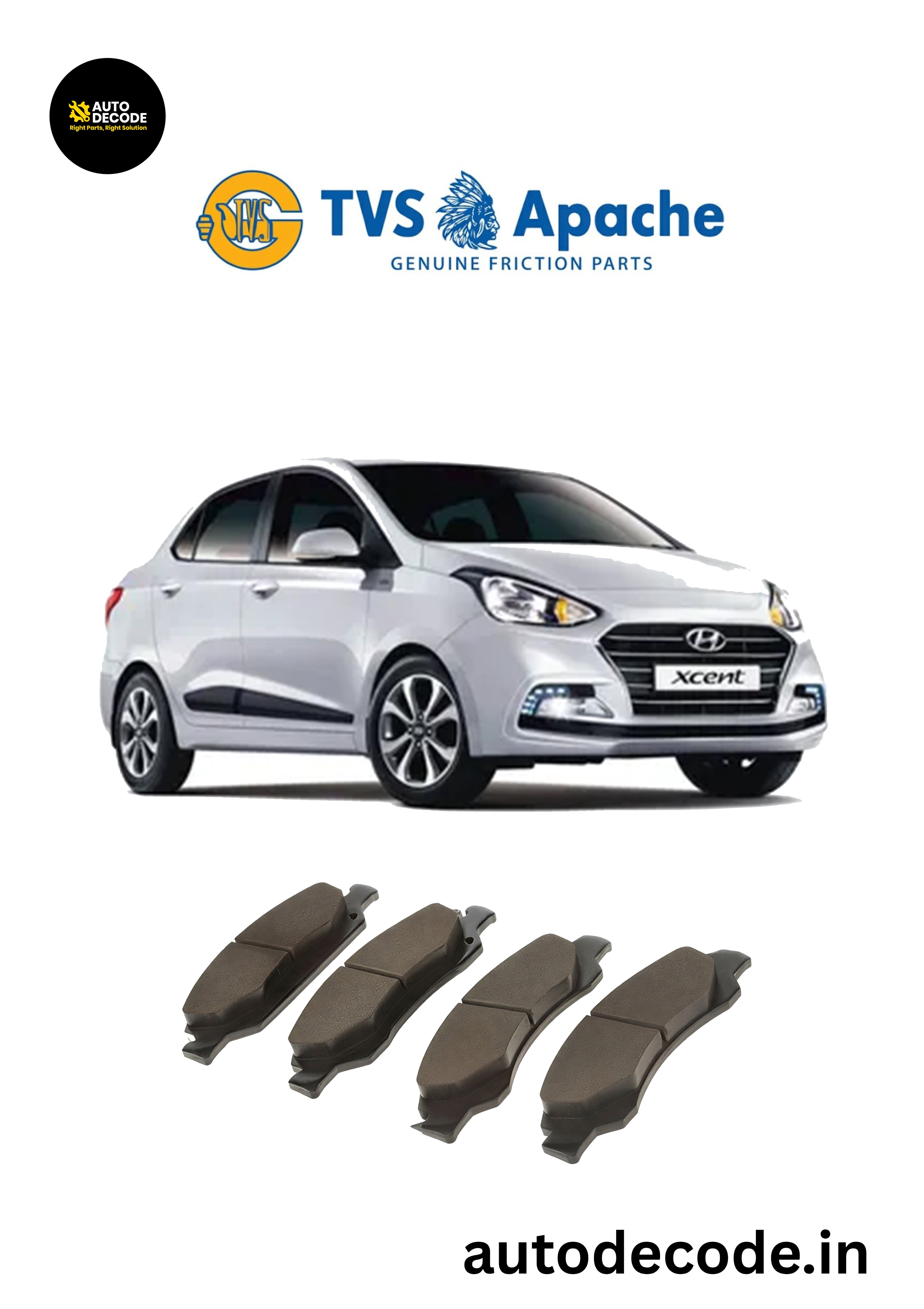 Front Brake Pads For Hyundai Grand i10 / Xcent – TVS | Set of 4