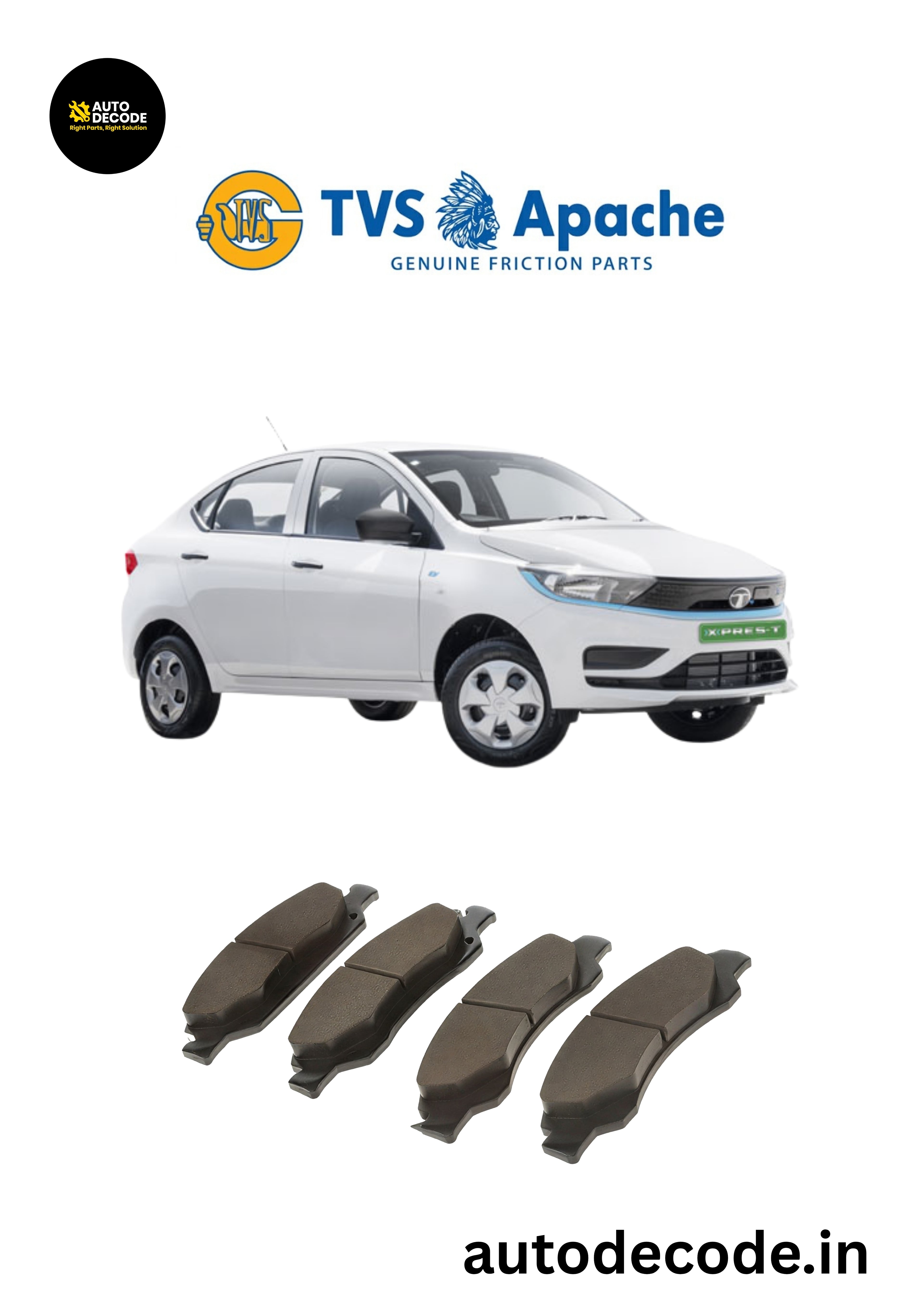 Front Brake Pads For Tata Tigor EV / Xpres-T EV – TVS | Set of 4