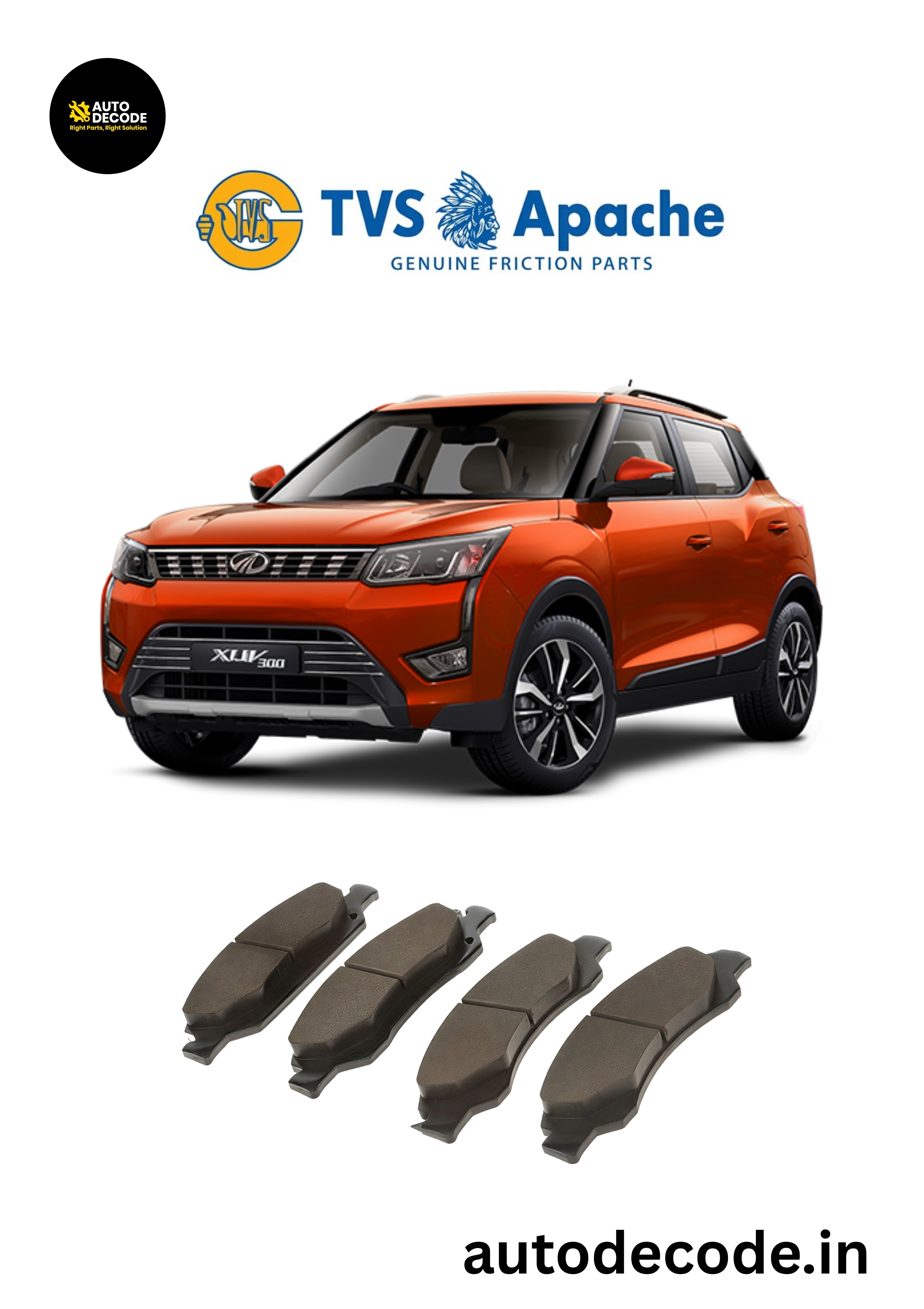 Front Brake Pads For Mahindra XUV 300 – TVS | Set of 4