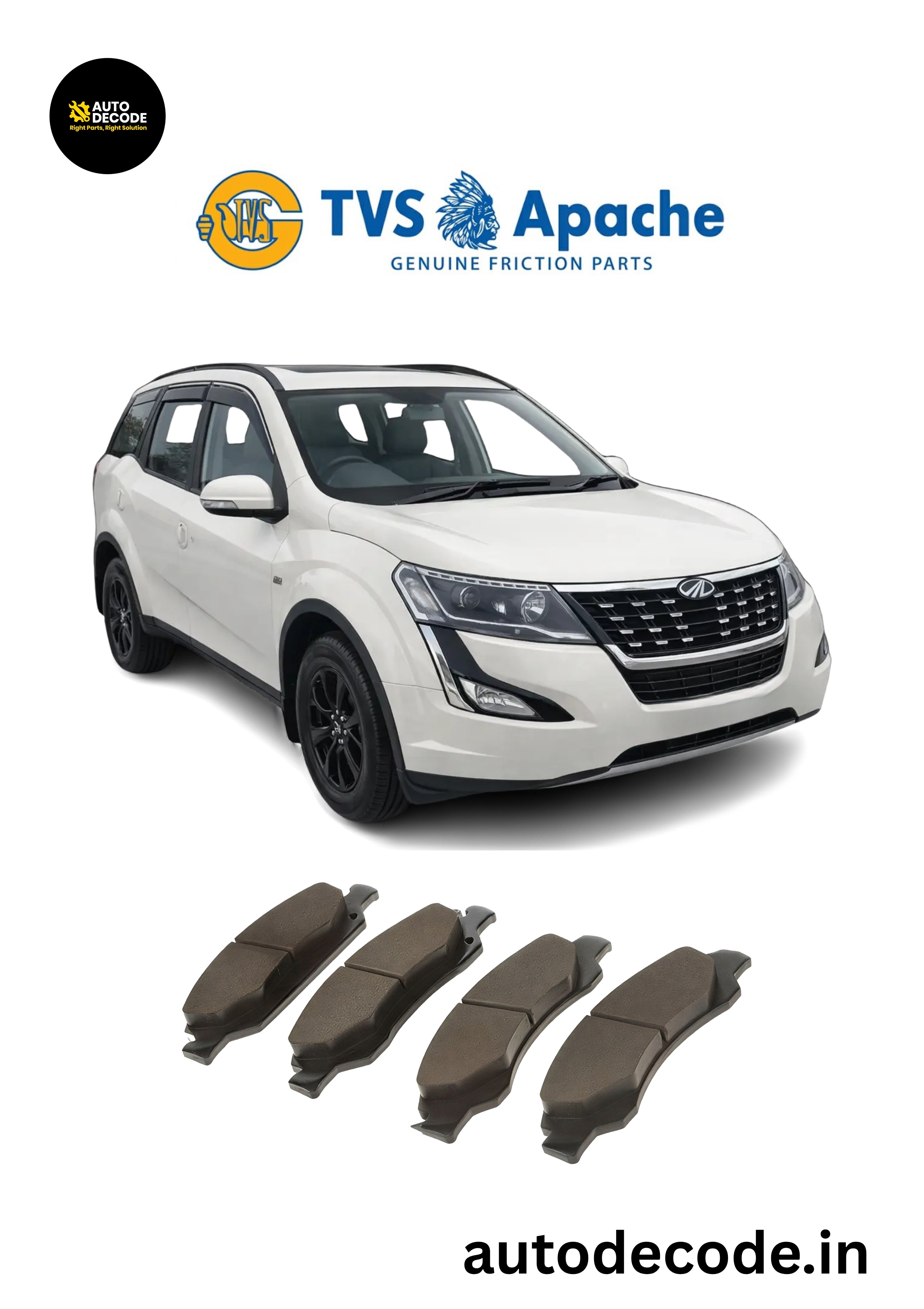 Rear Brake Pads For Mahindra XUV500 / Marazzo – TVS | Set of 4