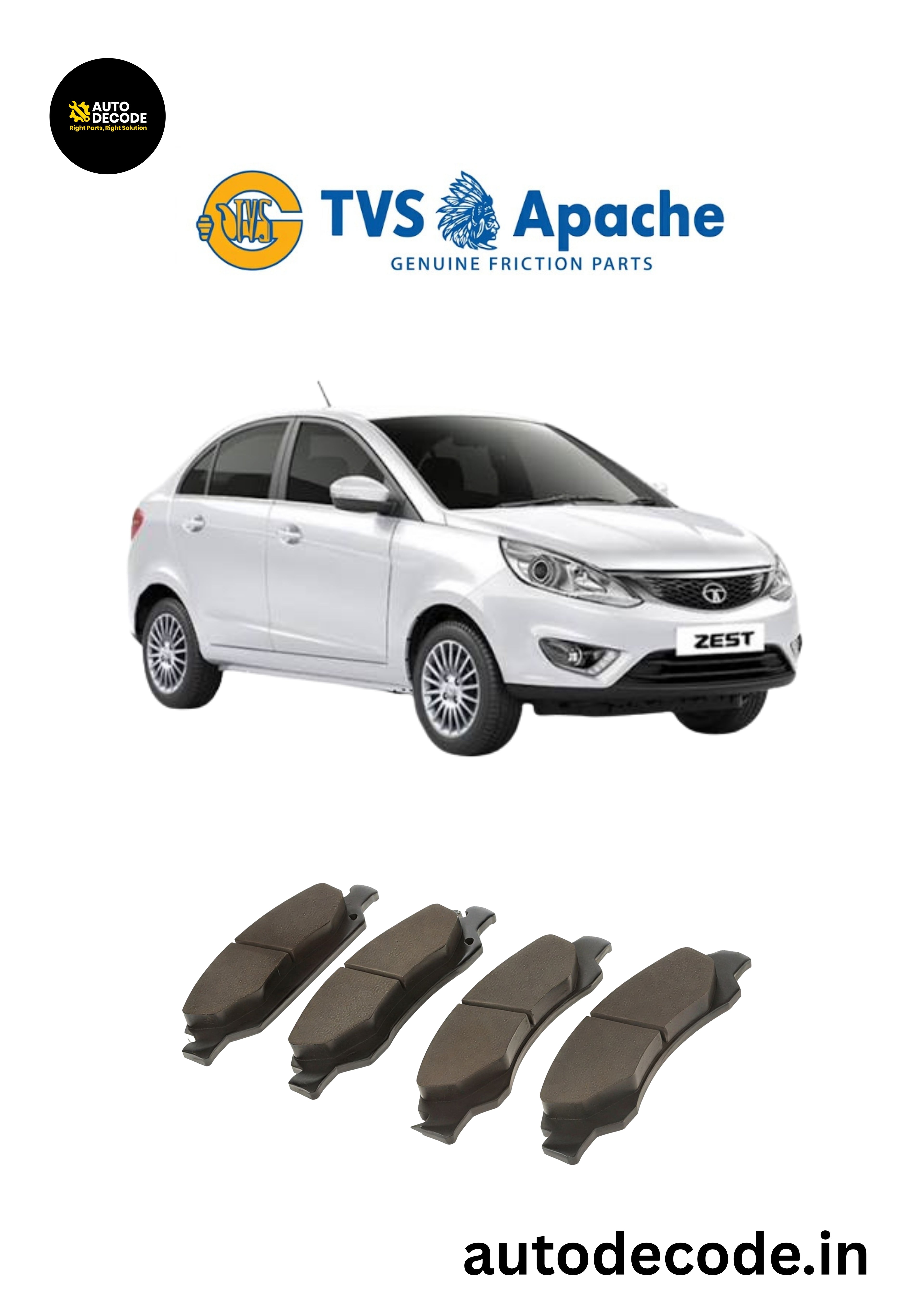 Front Brake Pads For Tata Nexon / Zest / Bolt – TVS | Set of 4