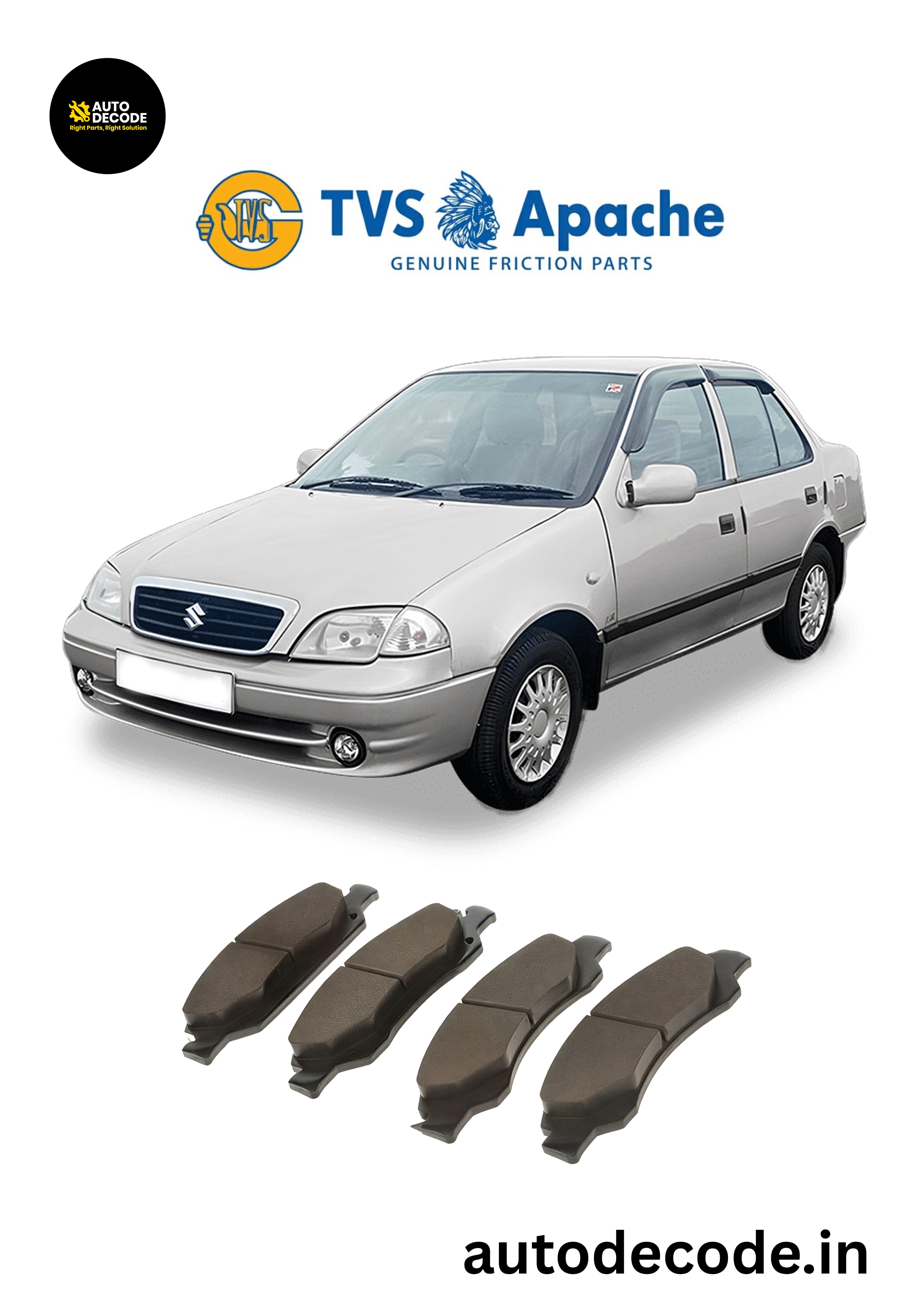Front Brake Pads For Maruti Suzuki Esteem – TVS | Set of 4