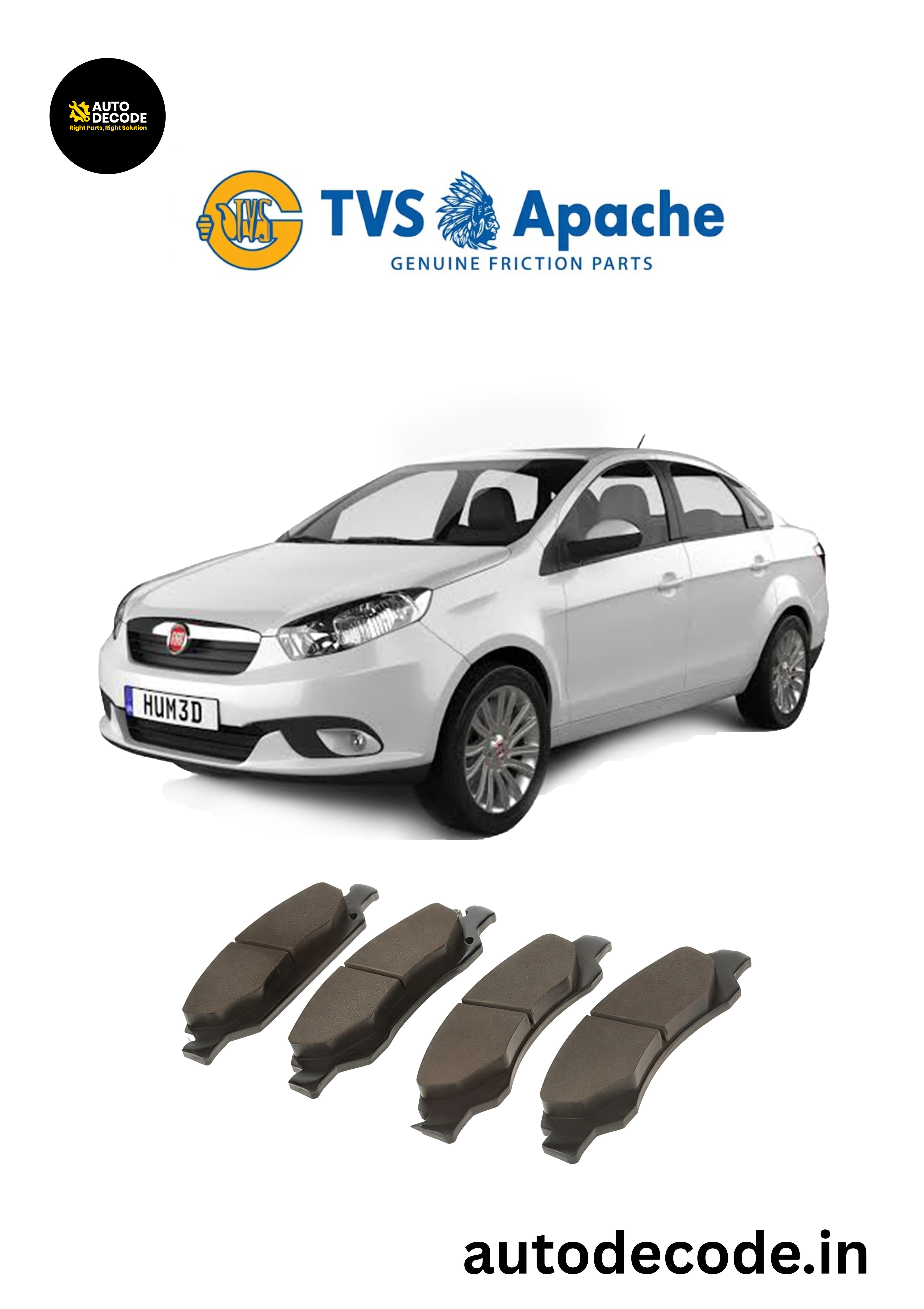 Front Brake Pads For Fiat Linea / Siena / Palio – TVS | Set of 4
