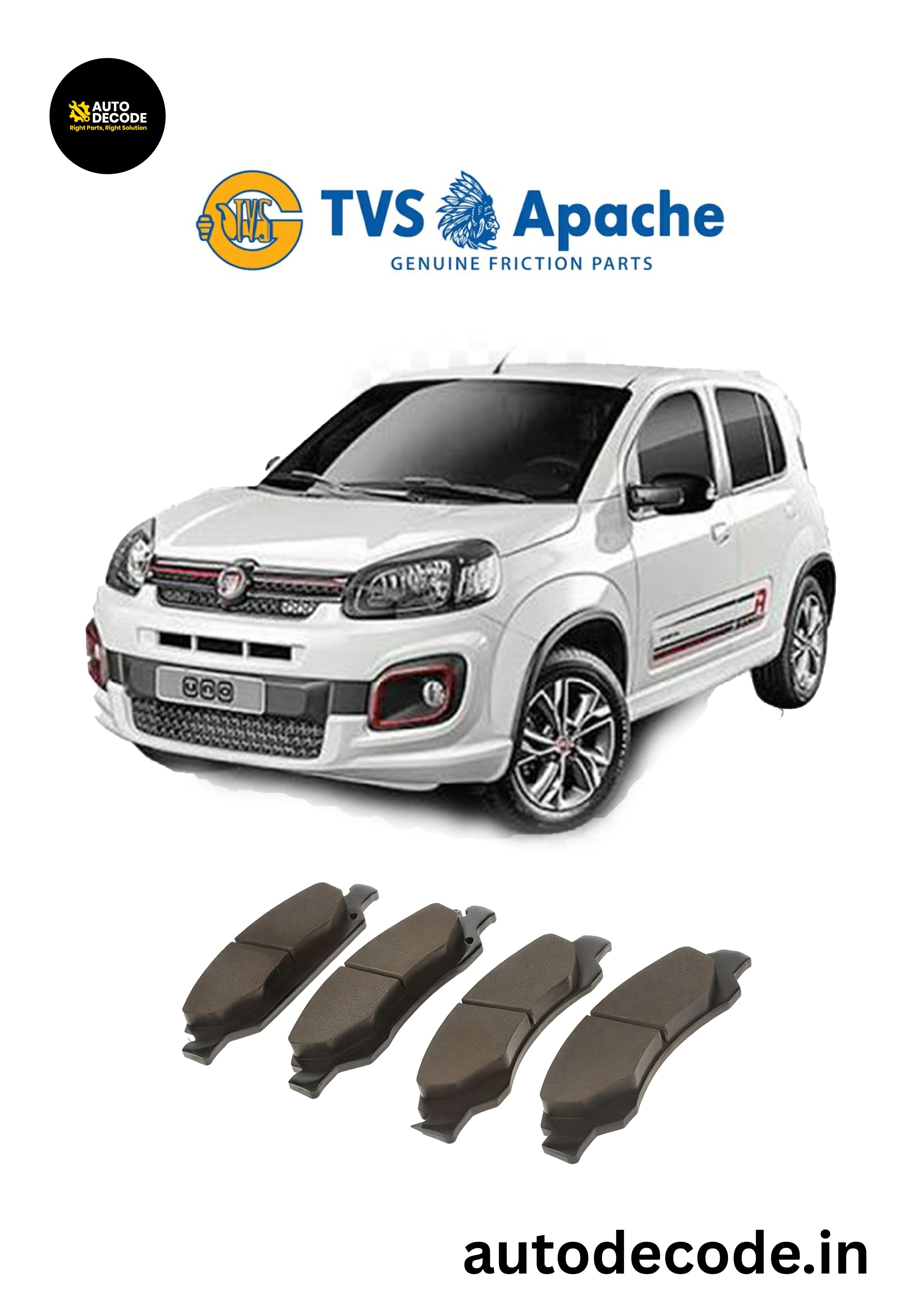 Front Brake Pads For Fiat Uno – TVS SUPER | Set of 4