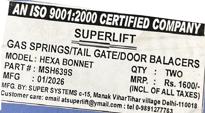 Bonnet Gas Struts for Tata Hexa | Hood Lift Support | Set of 2