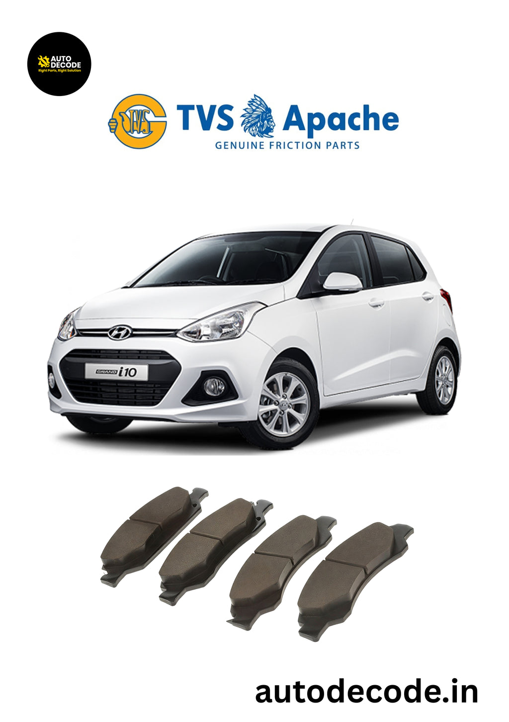 Front Brake Pads For Hyundai i10 / i20 1.2L – TVS | Set of 4