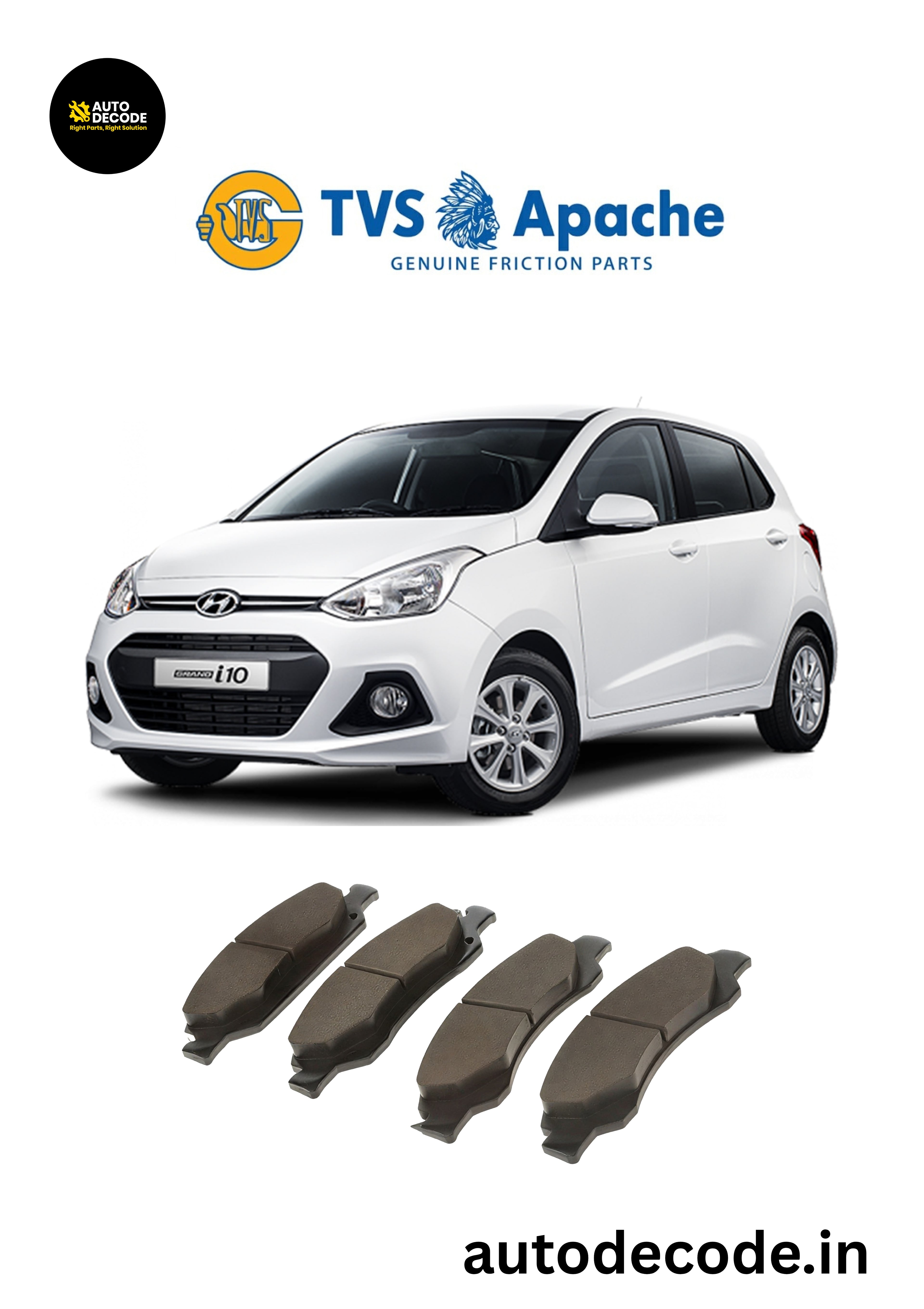 Front Brake Pads For Hyundai i10 / i20 1.2L – TVS | Set of 4