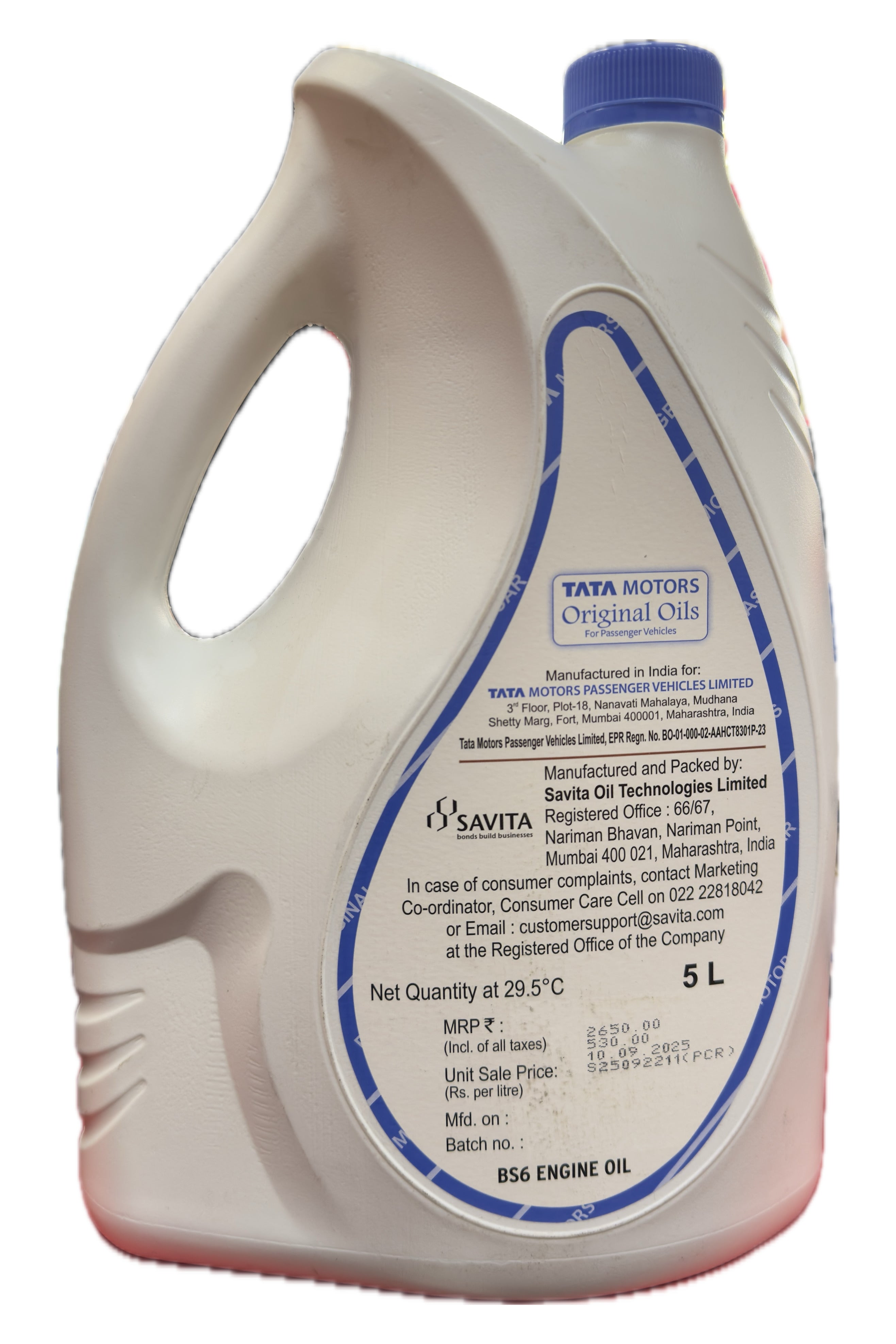 Tata Motors 0W-20 Fully Synthetic Engine Oil 5L BS6 Petrol API SP ACEA C5